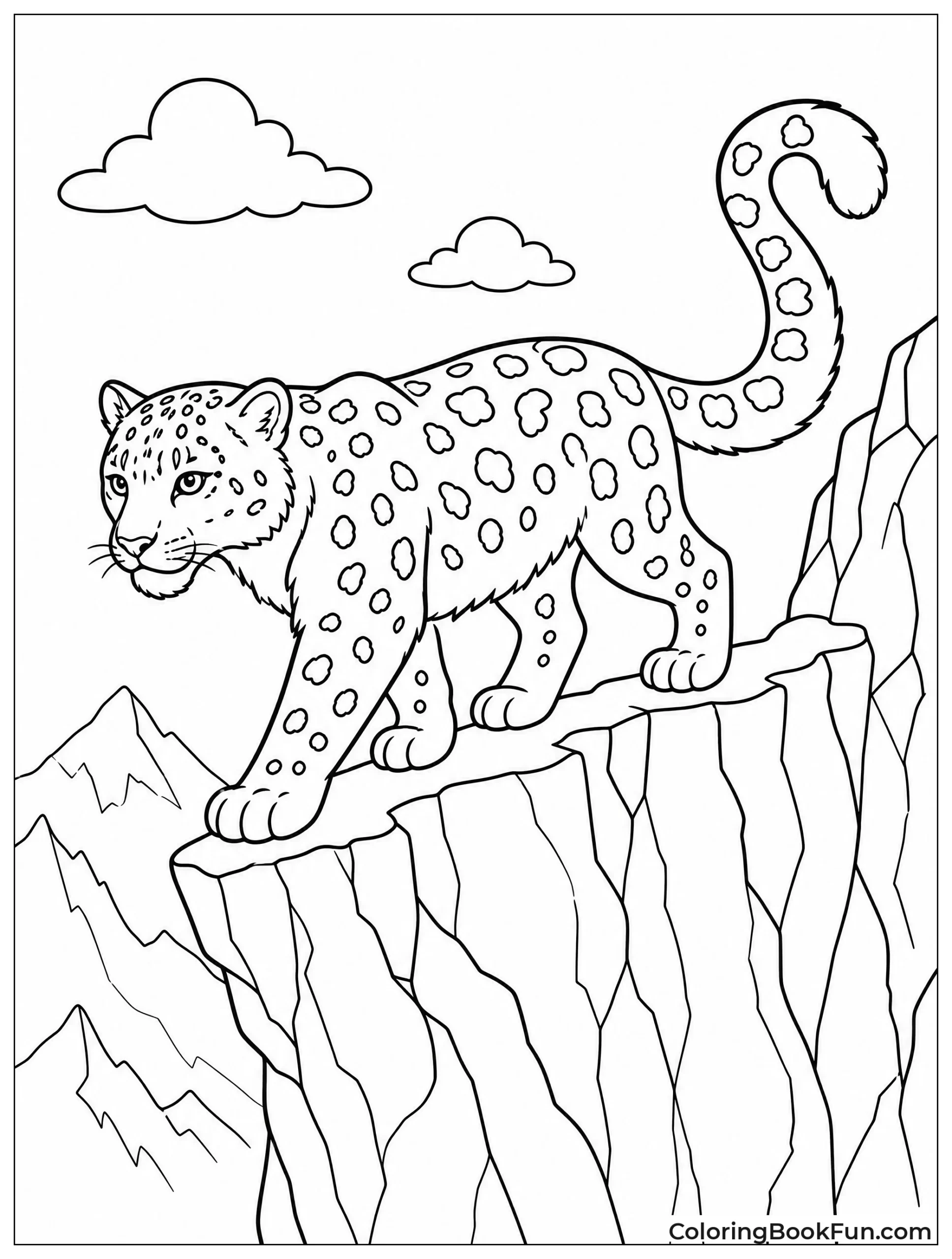 Snow Leopard Balances with Long Tail