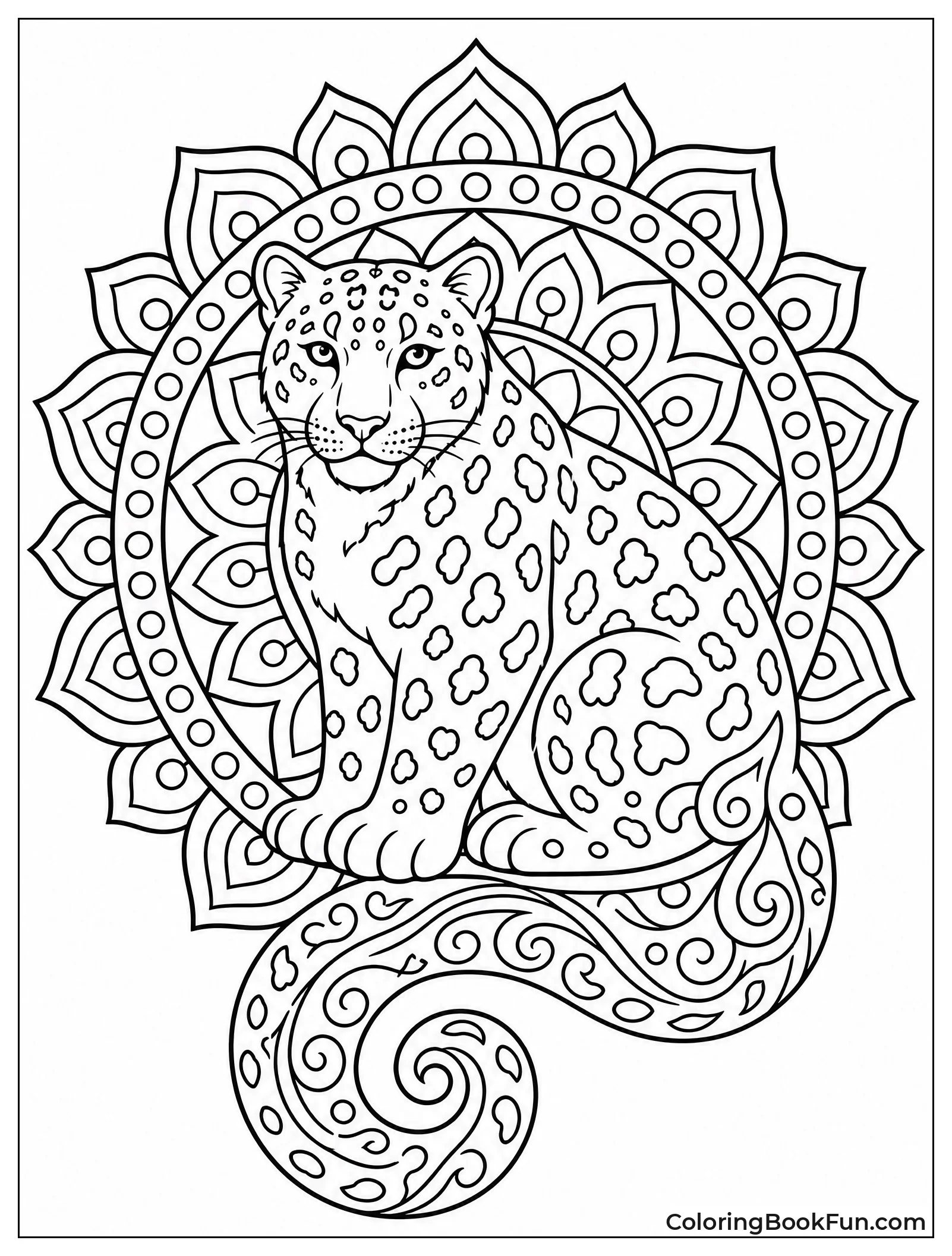Snow Leopard Tail Forms Swirling Mandala