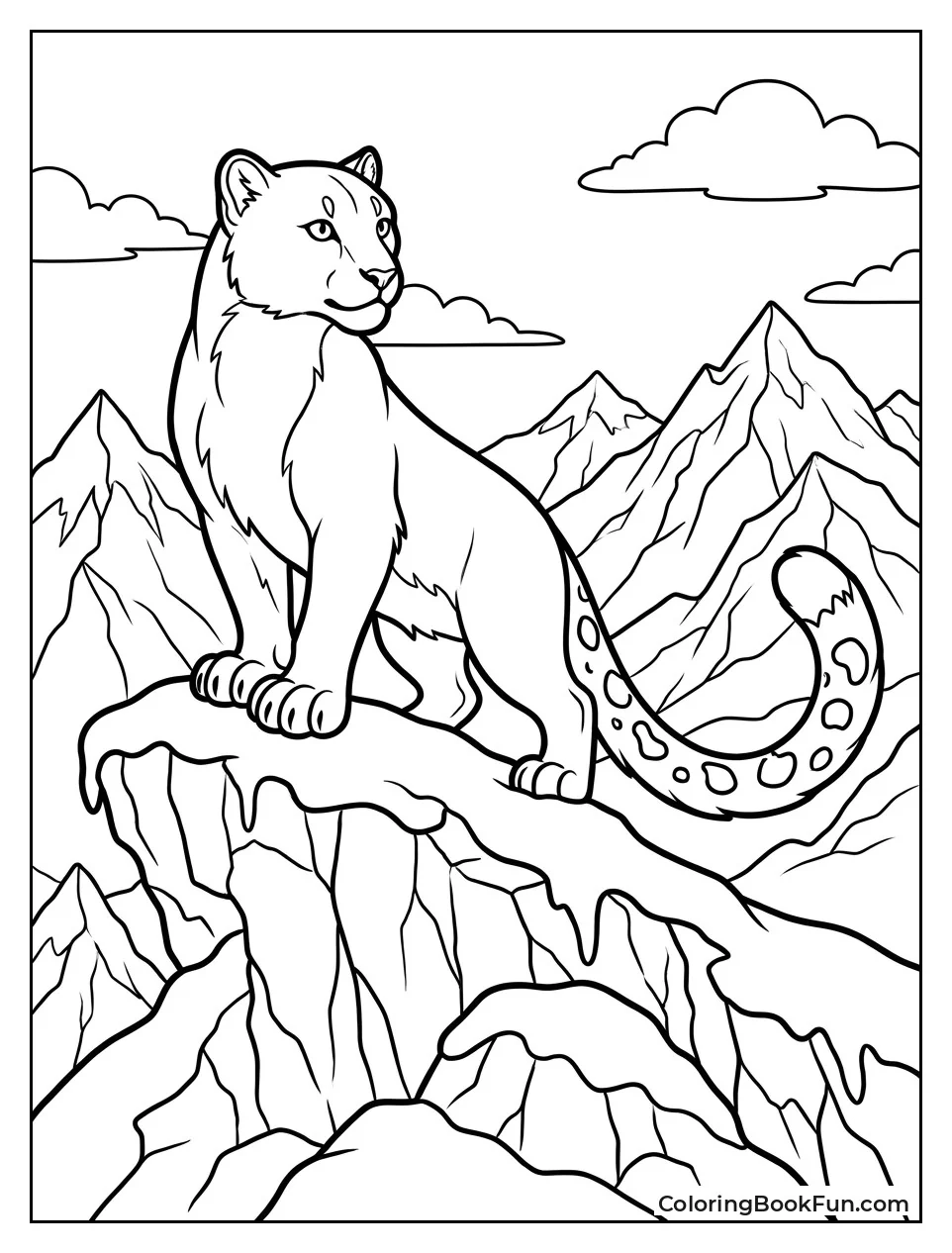 Snow Leopard Perches on Snowy Peak