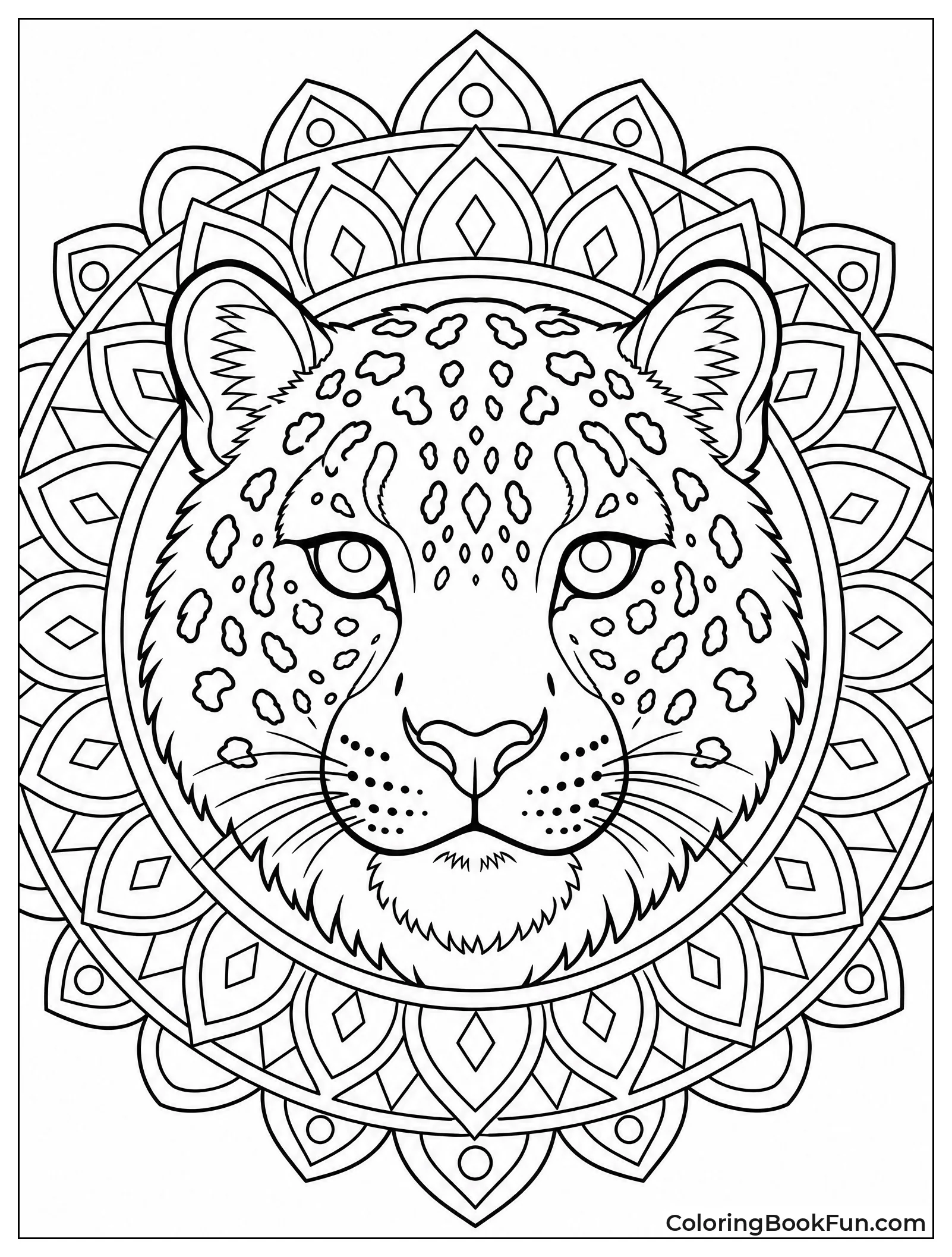 Snow Leopard Face Centers Rosette Mandala