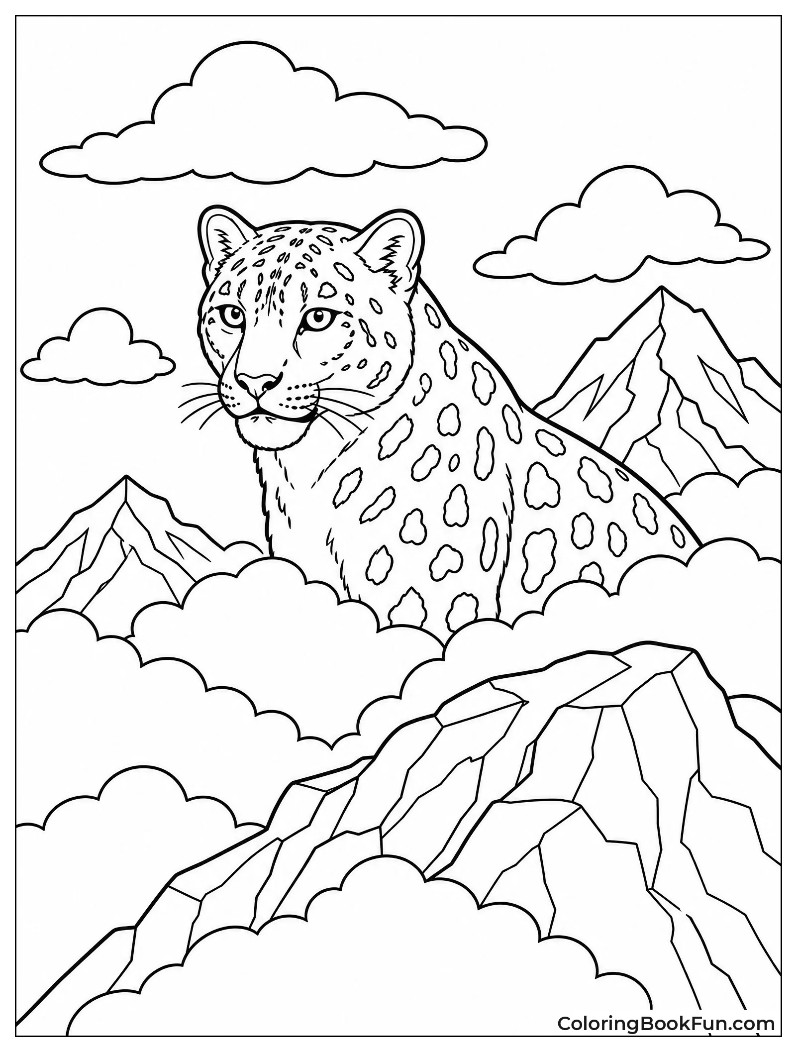 Snow Leopard Stands in Mountain Mist