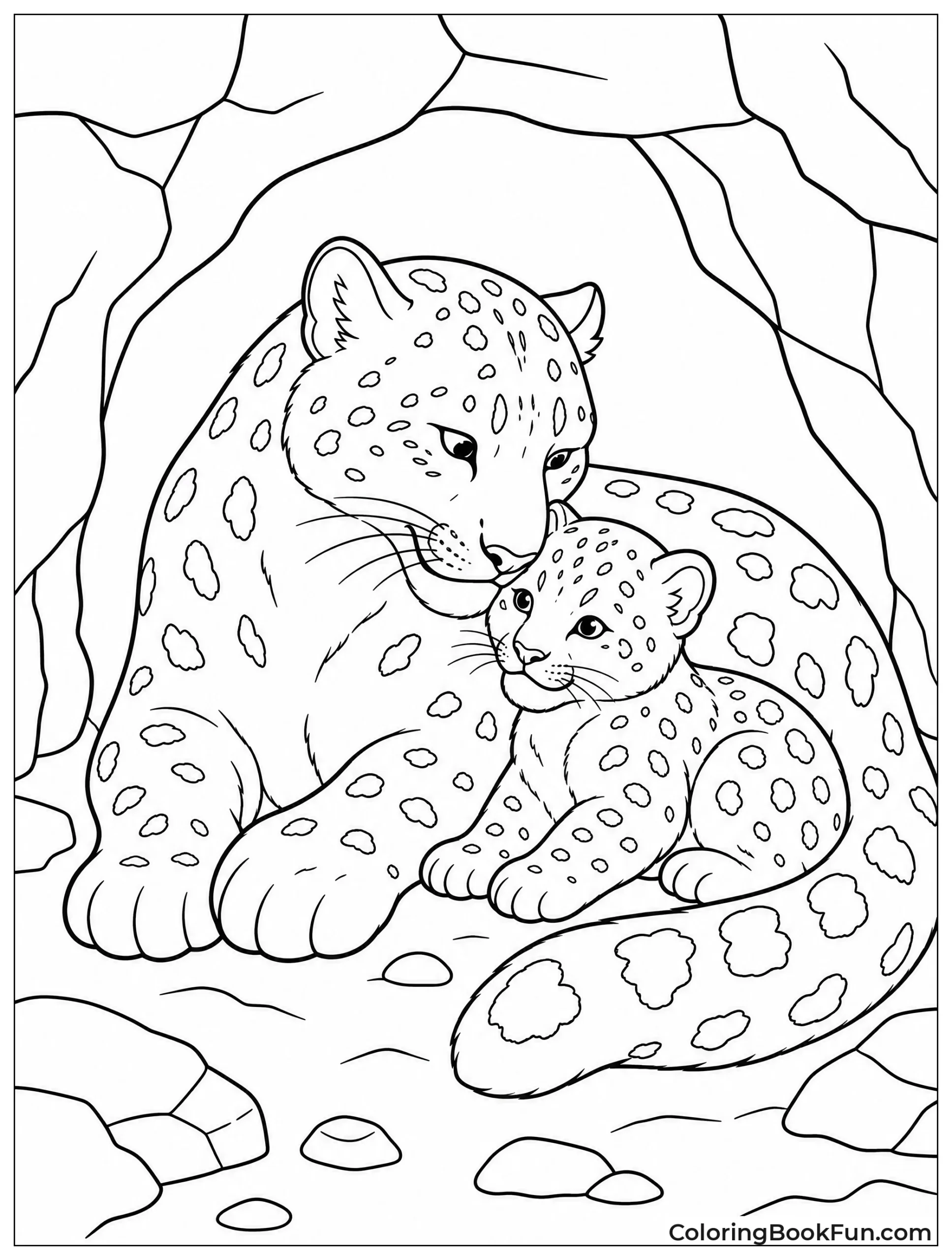 Mother Snow Leopard Nuzzles Her Cub