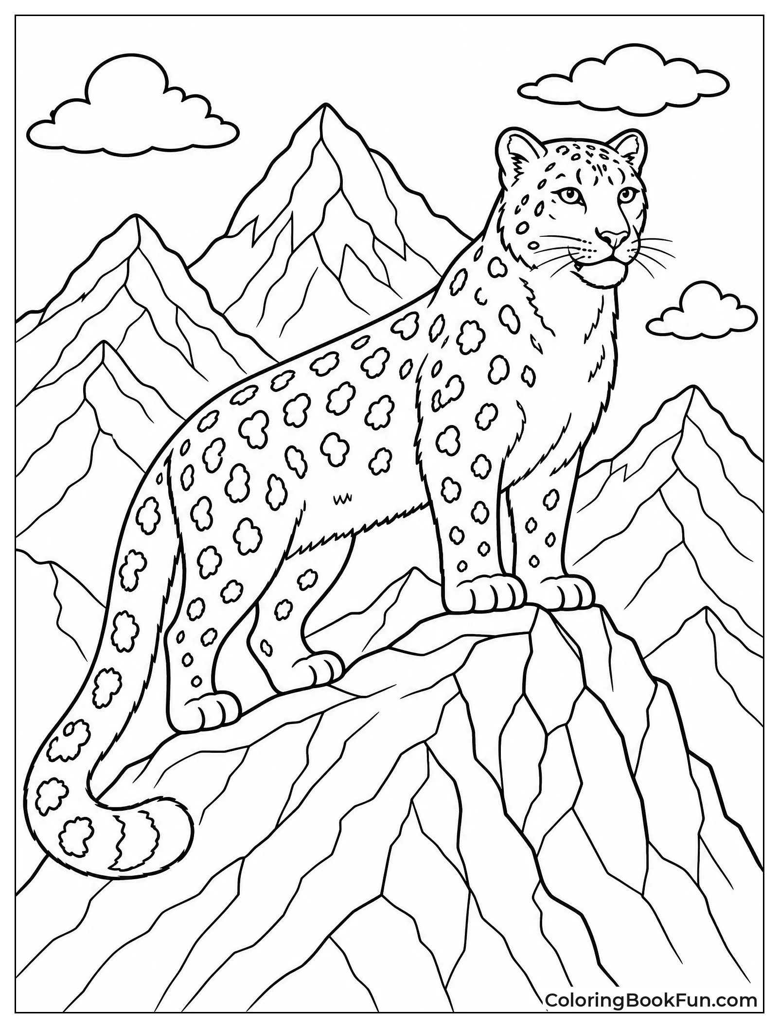 Snow Leopard Stands on Mountain Ridge