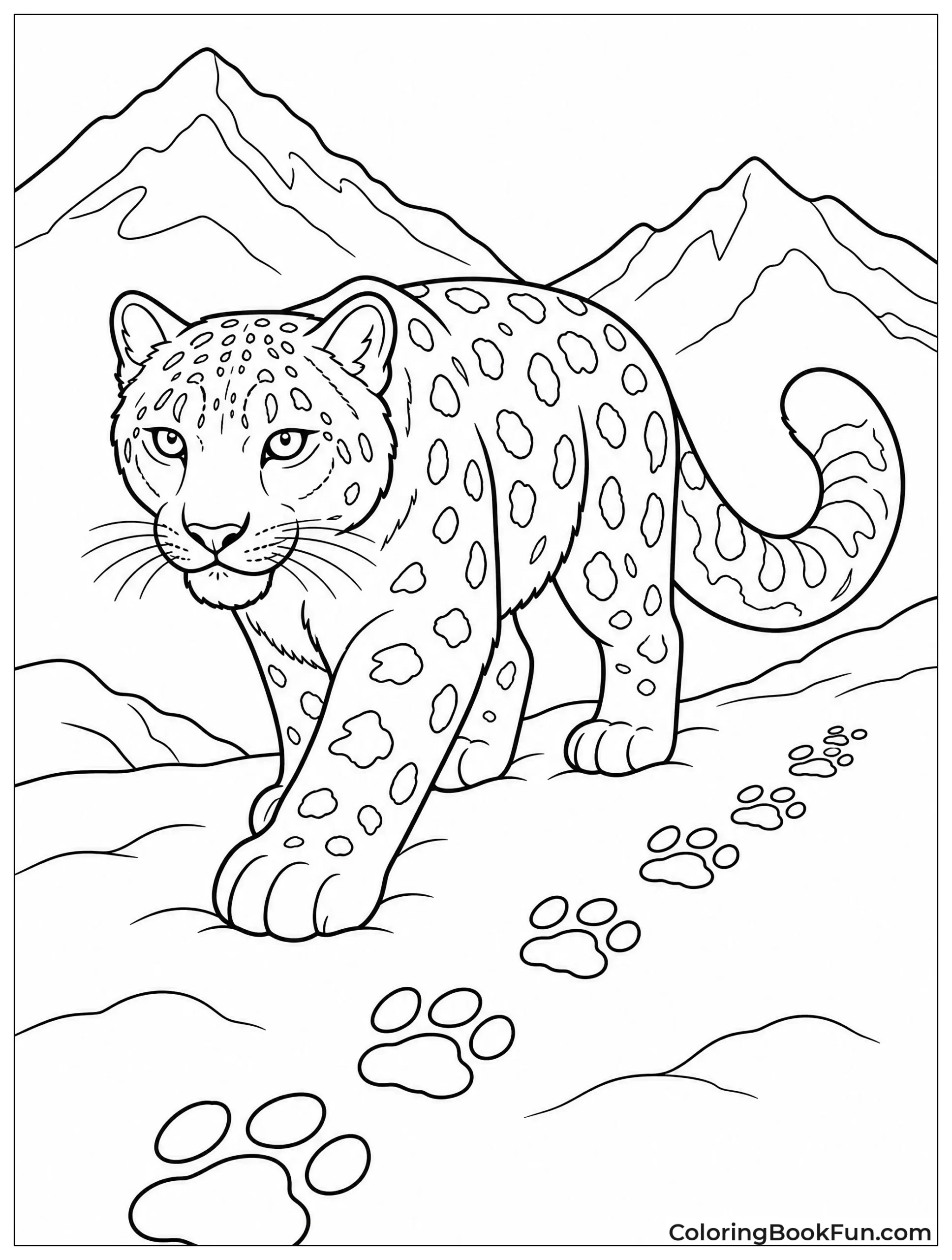 Snow Leopard Leaves Paw Prints in Snow