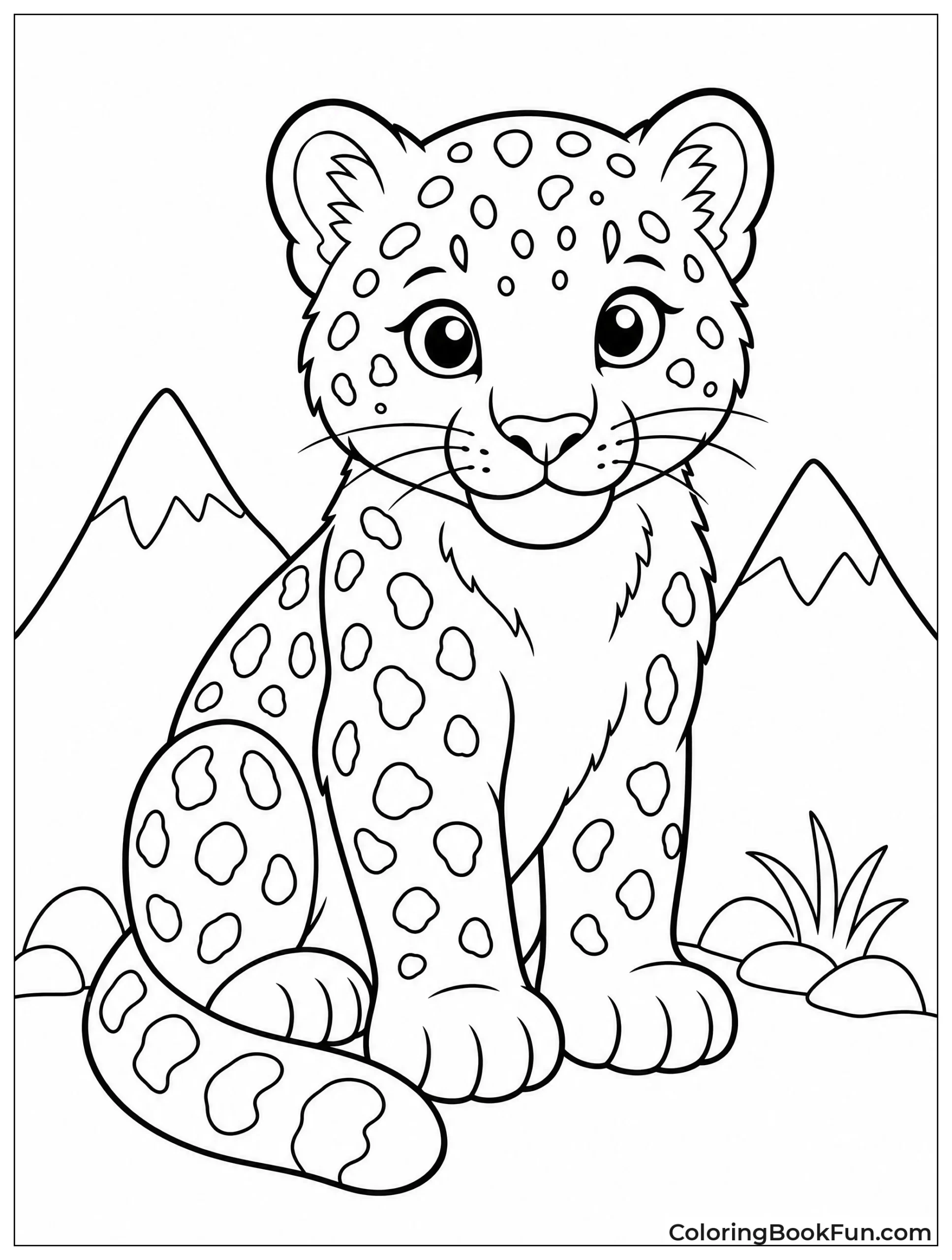 Simple Snow Leopard Cub Outline