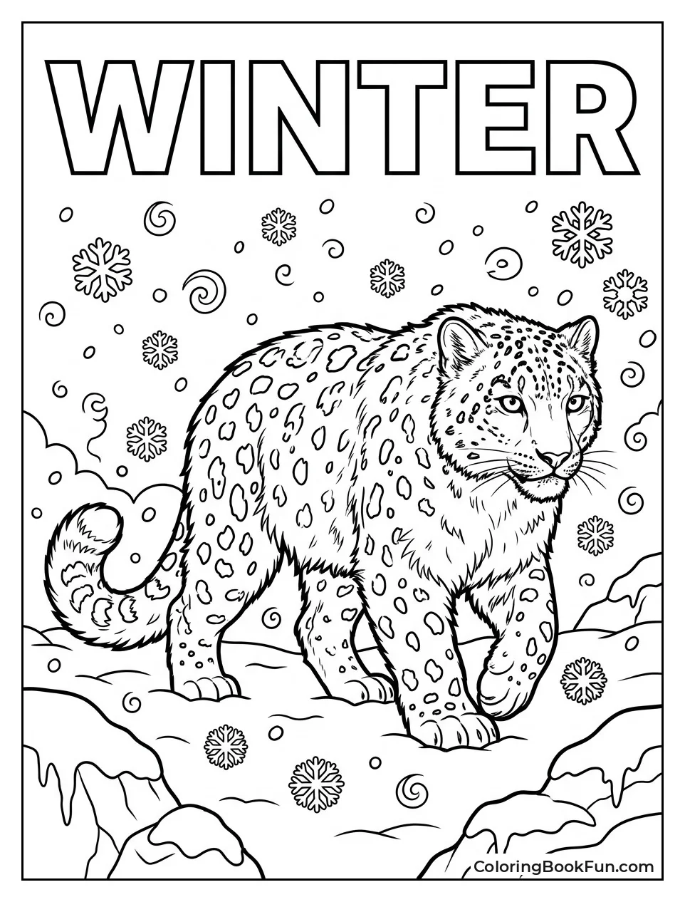 Snow Leopard Walks in Heavy Blizzard