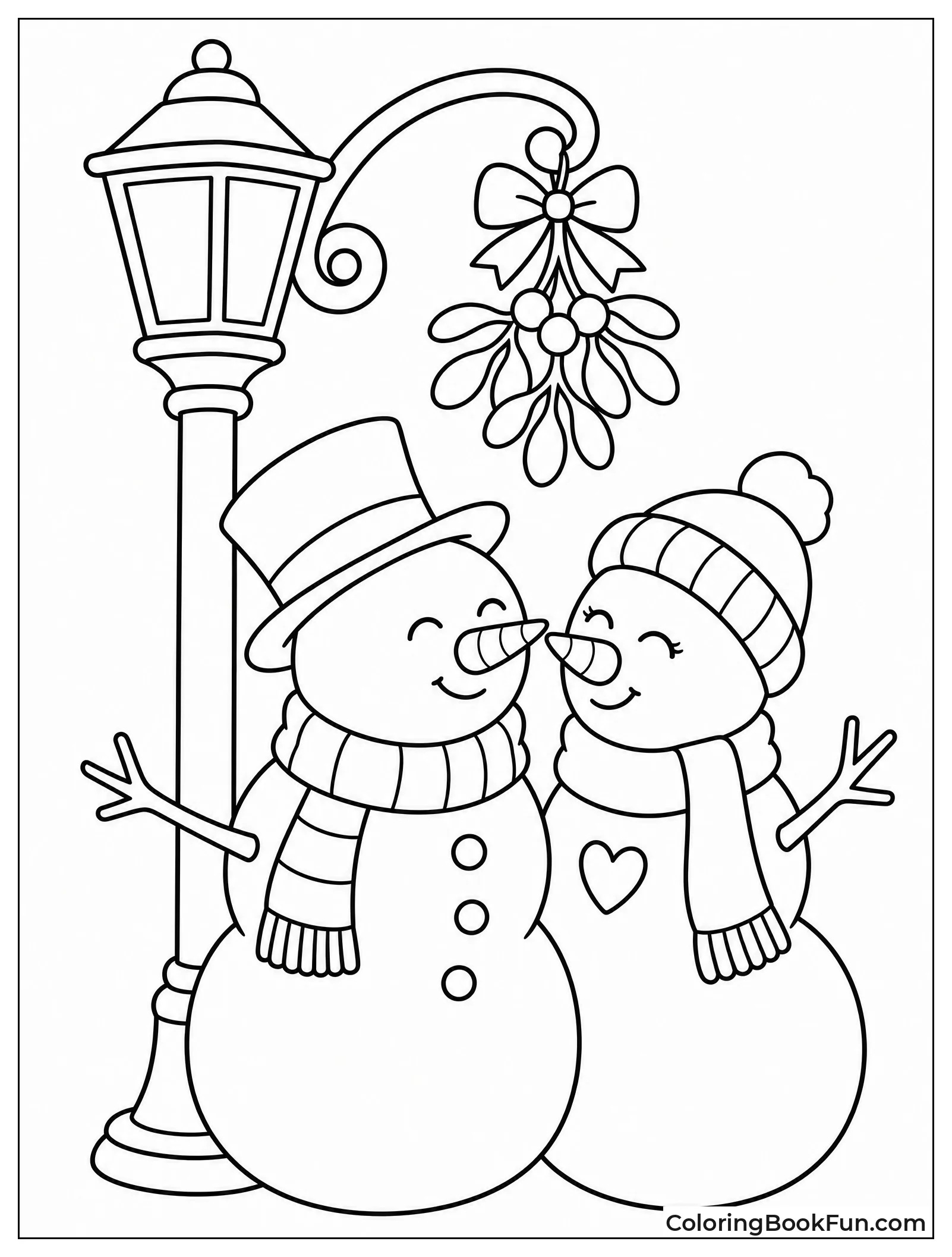 Two Snowmen under Hanging Mistletoe