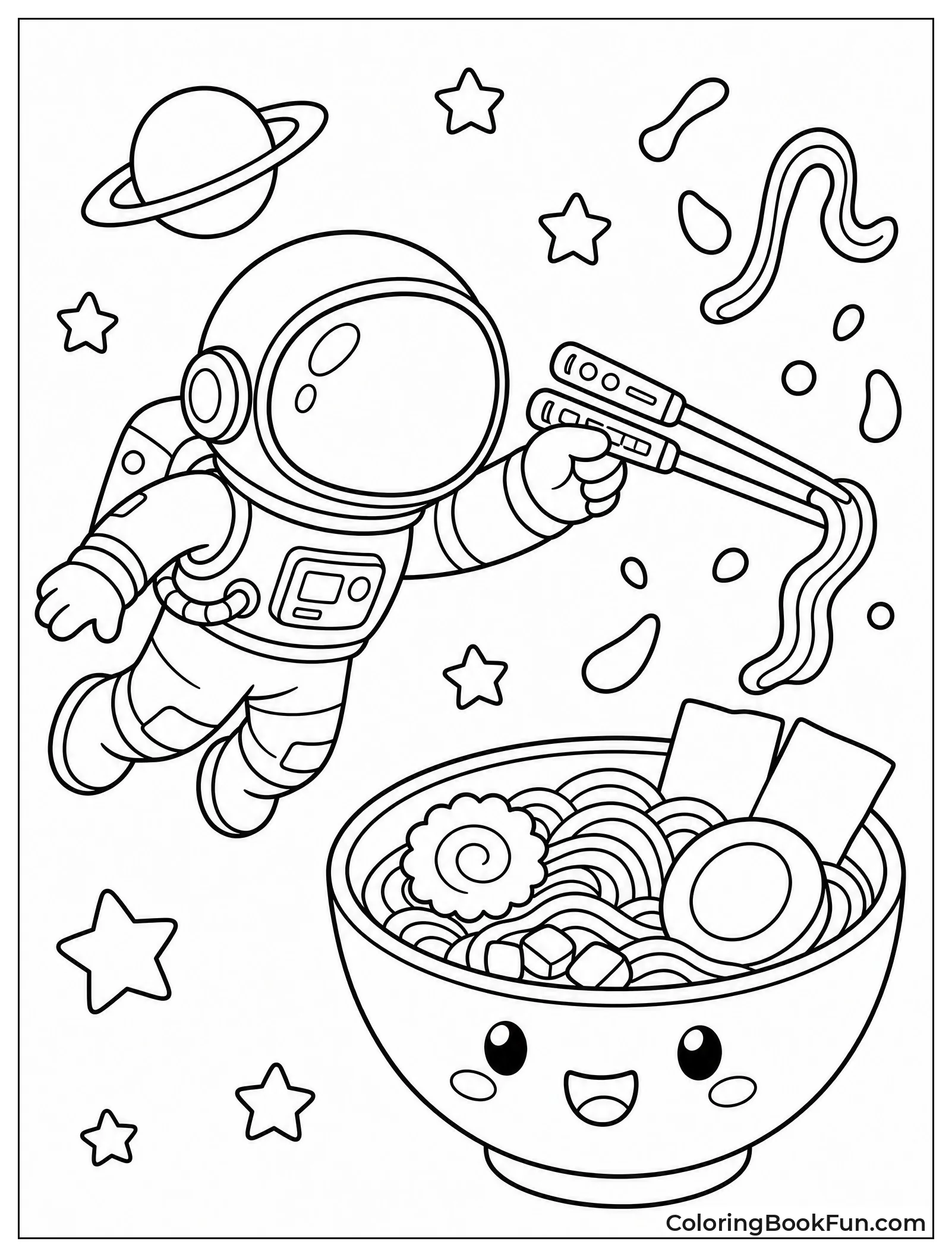 Astronaut Chasing Floating Noodles