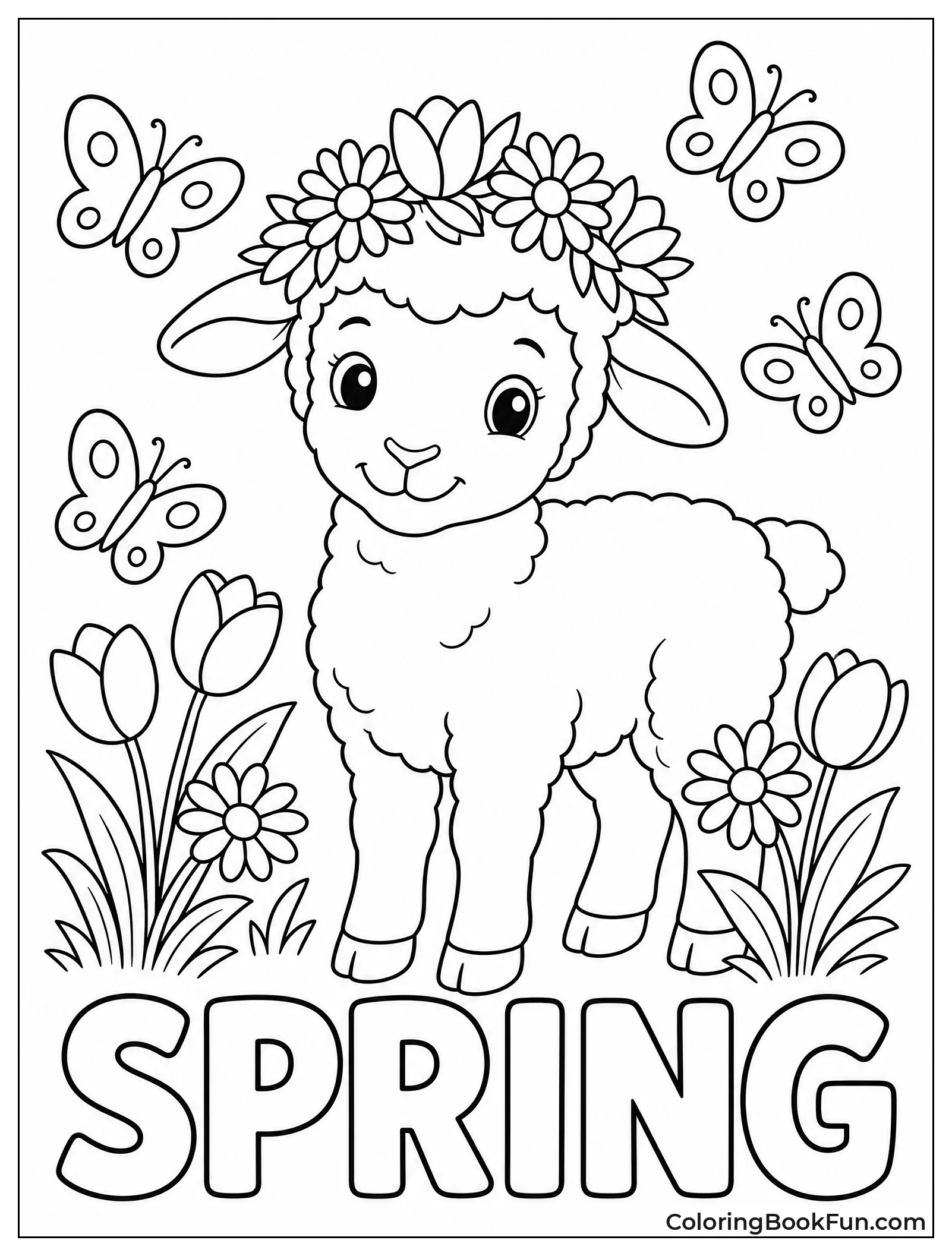 Lamb Surrounded by Spring Blossoms