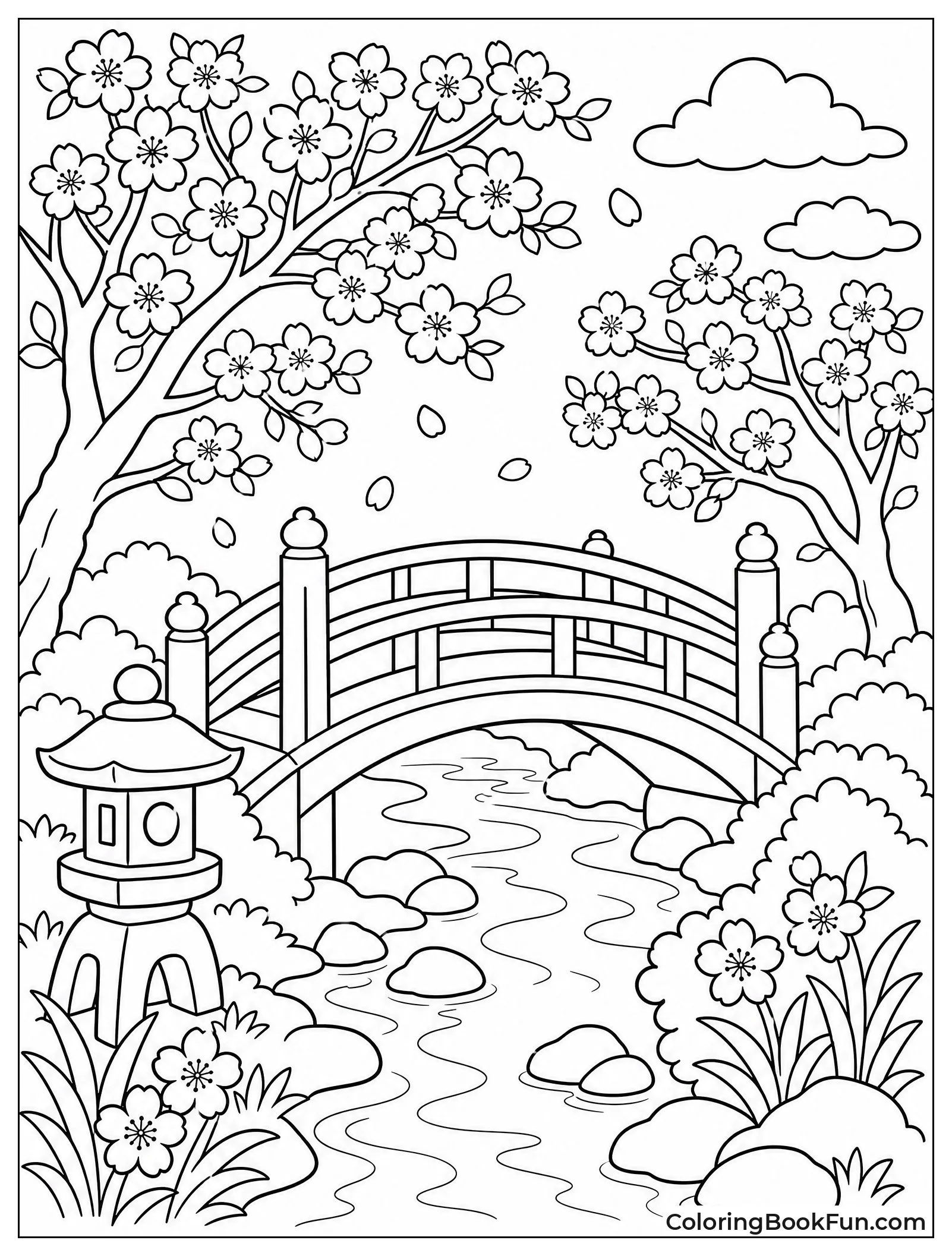 Bridge Under Cherry Blossom Trees