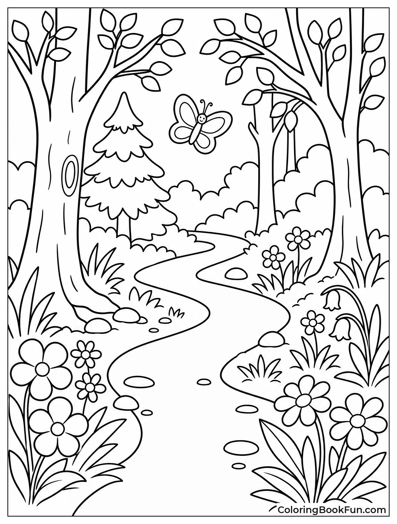 Winding Path Through Spring Forest