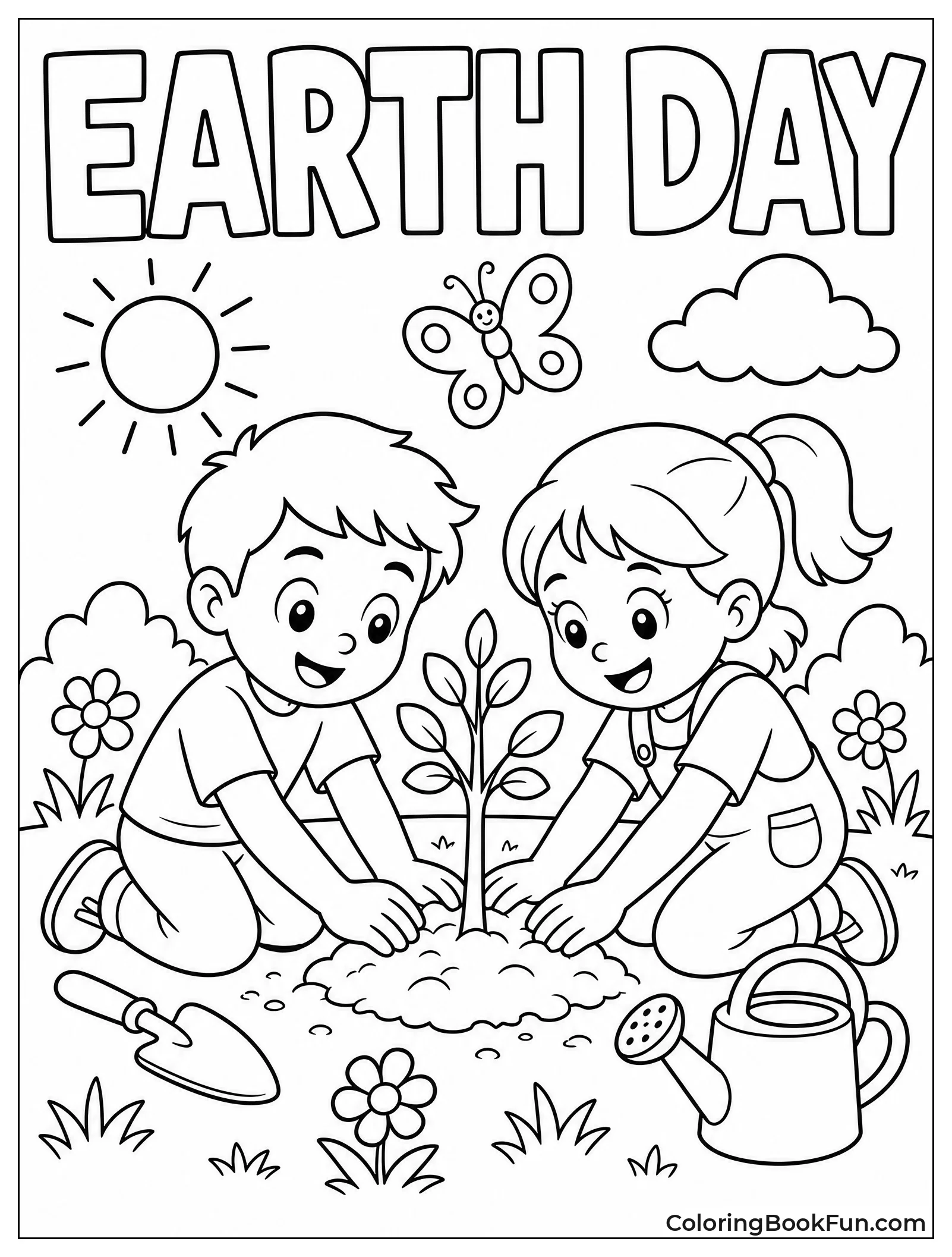 Kids Planting a Young Tree