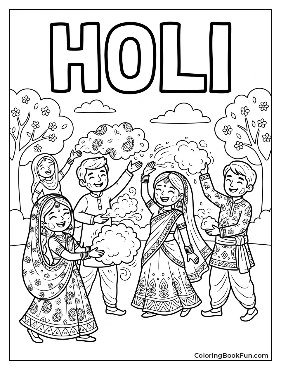 Friends Throwing Colors at Holi