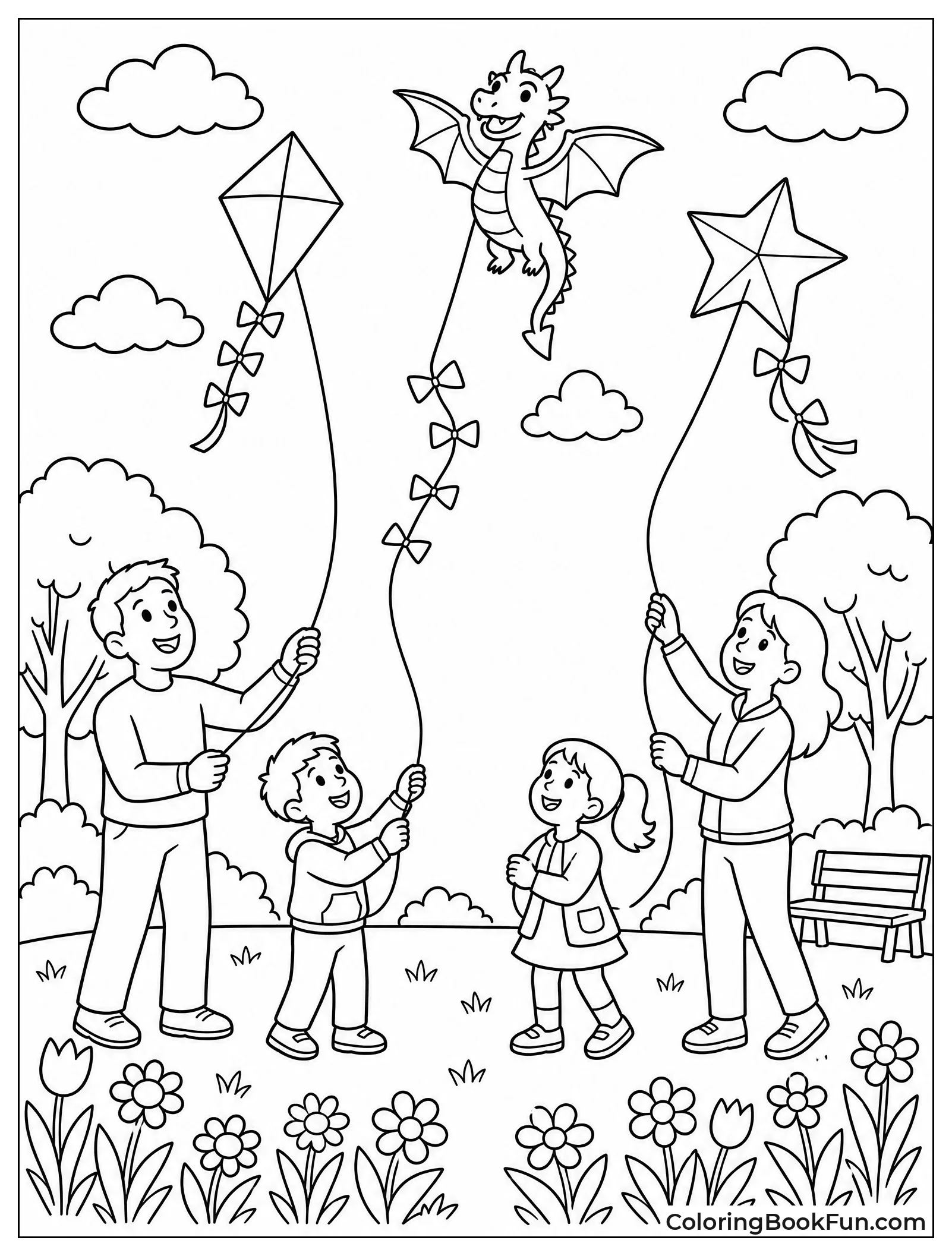 Family Flying Colorful Kites