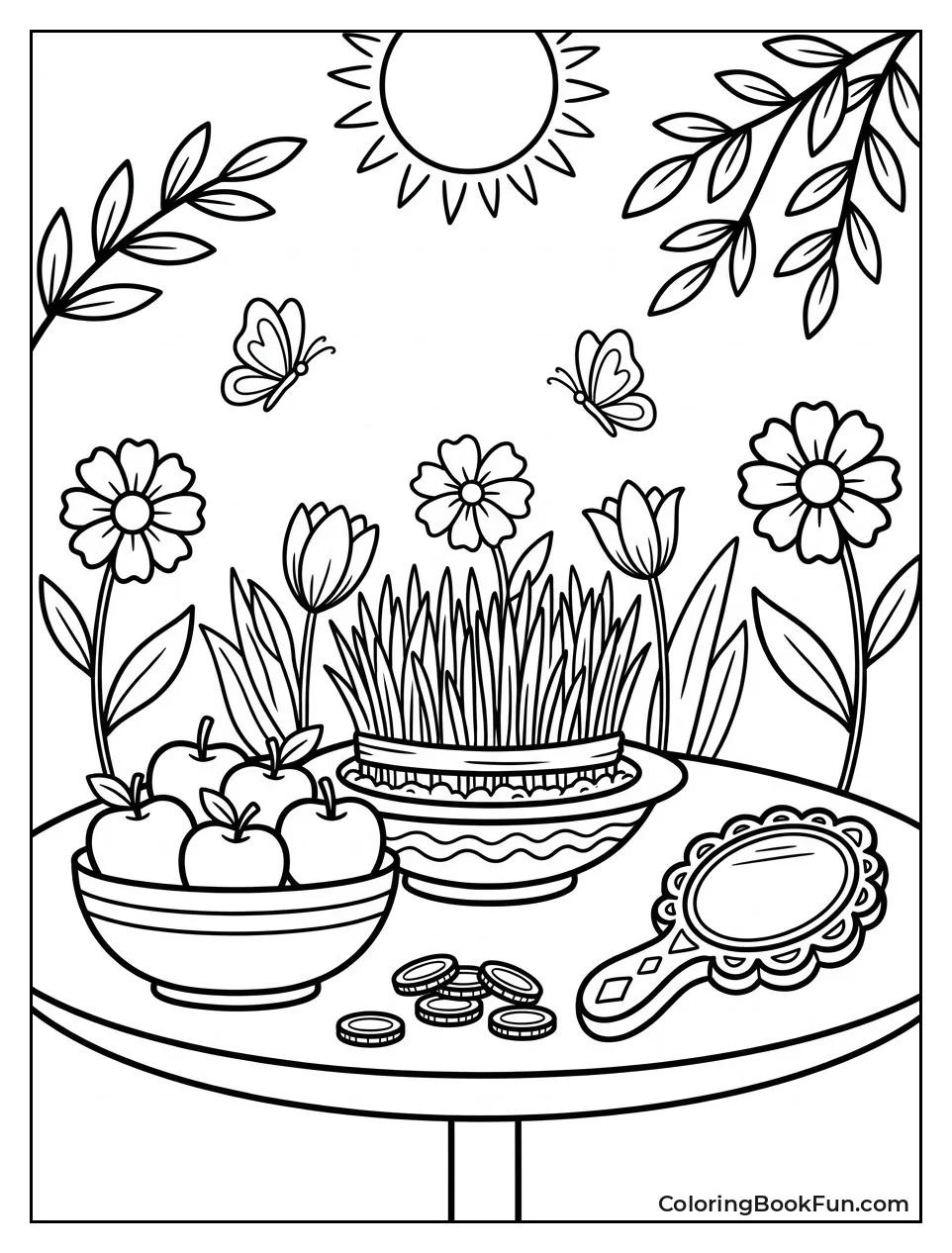 Nowruz Table with Sprouts and Apples