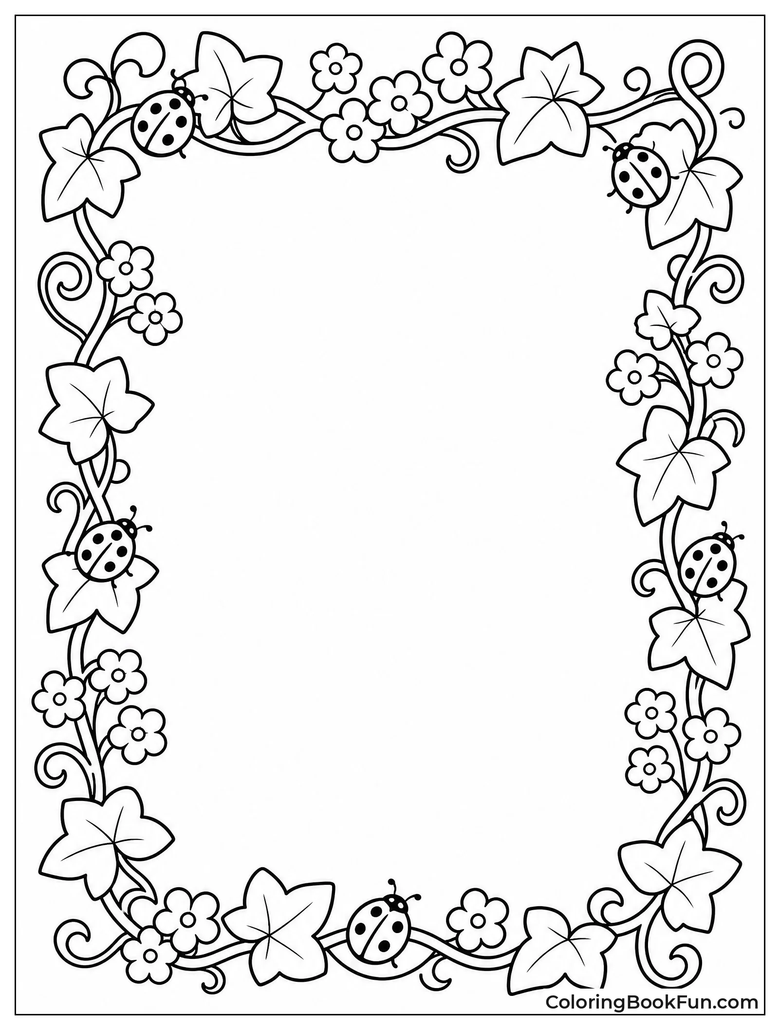 Ivy Frame with Ladybugs and Flowers