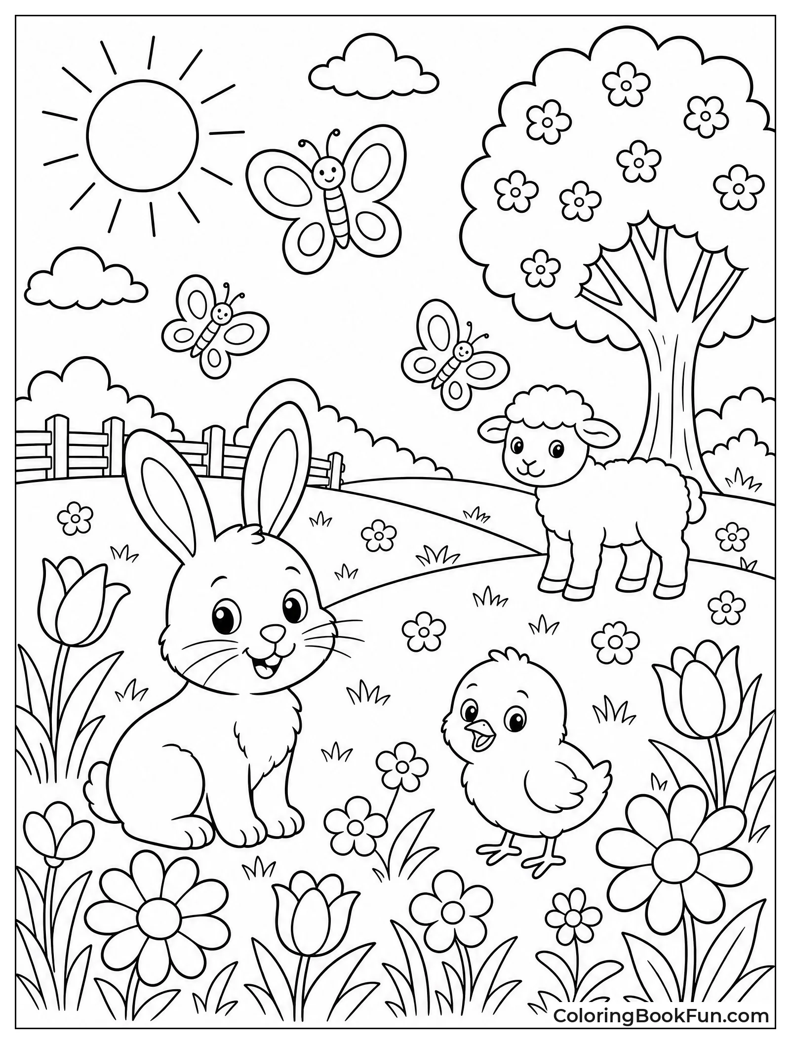Meadow Full of Flowers and Butterflies
