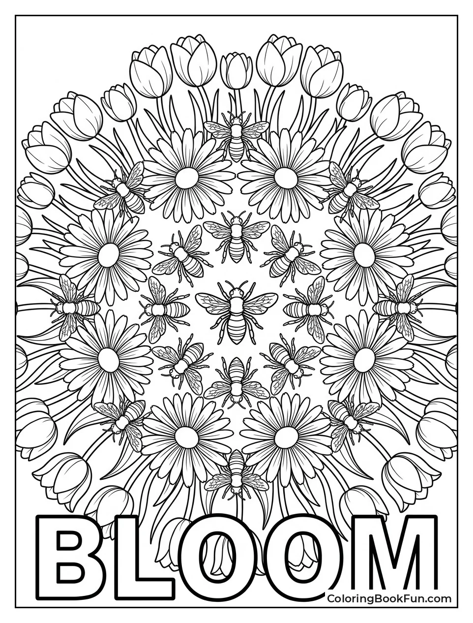 Mandala of Tulips and Bees