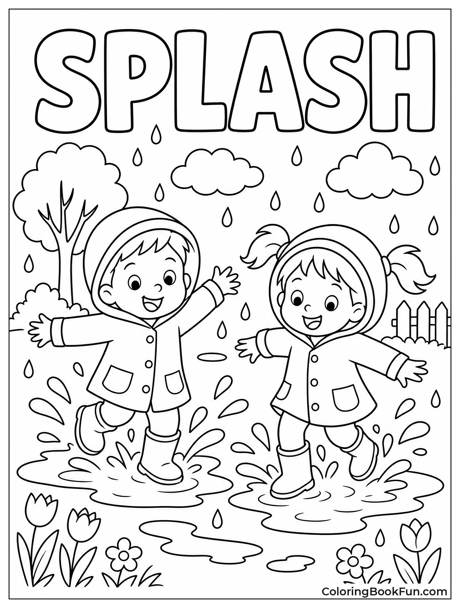Children Playing in Rain Puddles