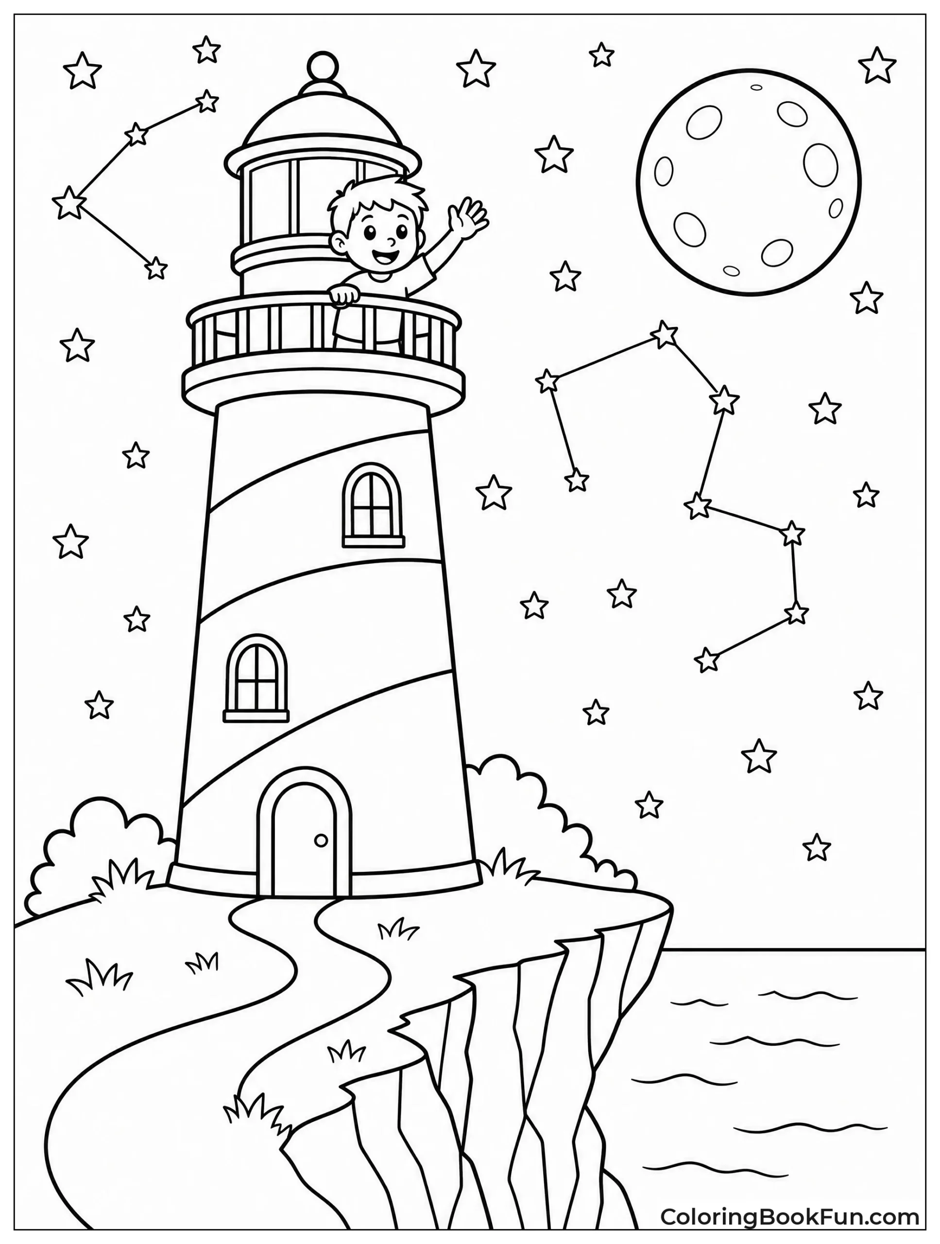 Boy Waving Under Starry Sky