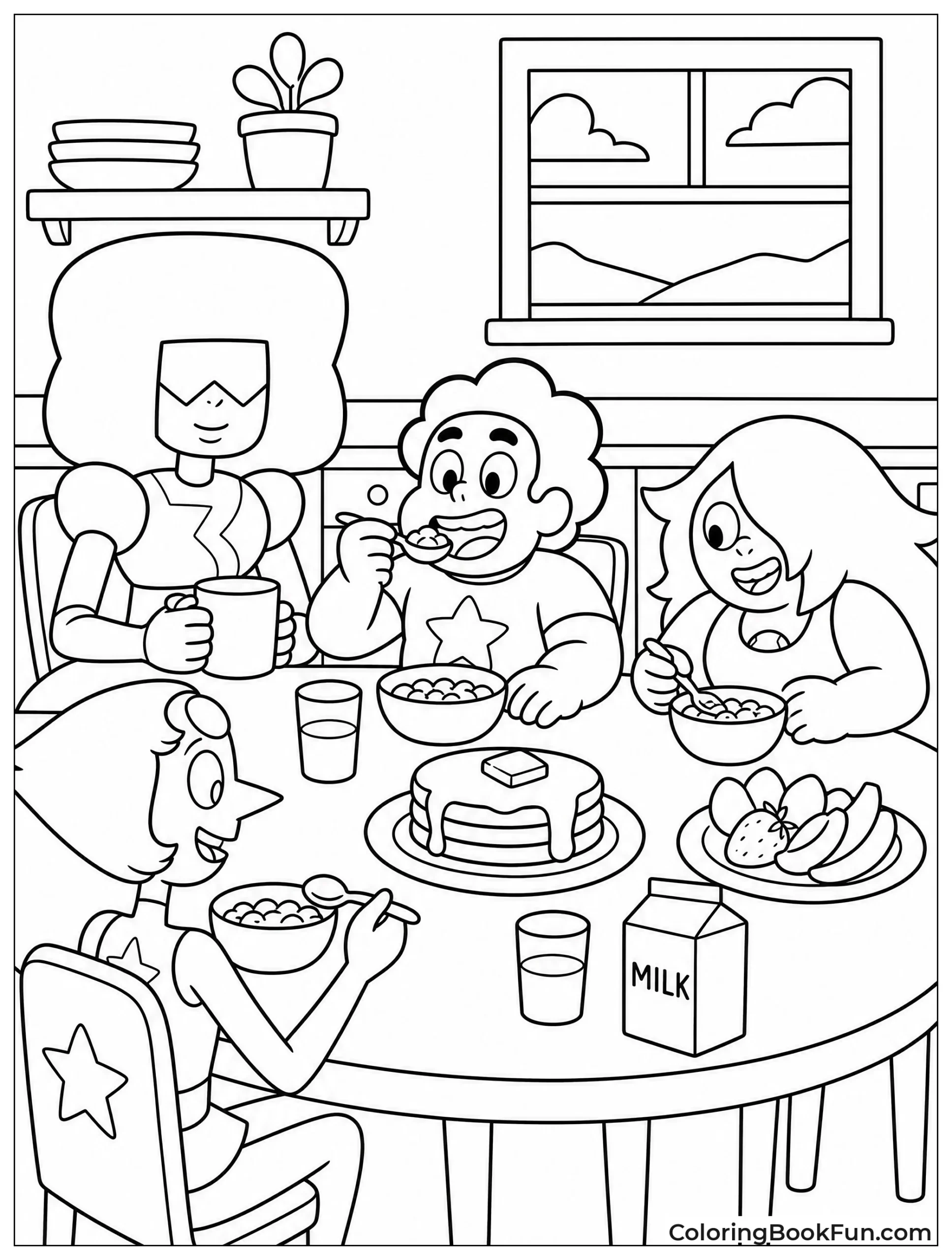 Steven Eating Breakfast with Gems
