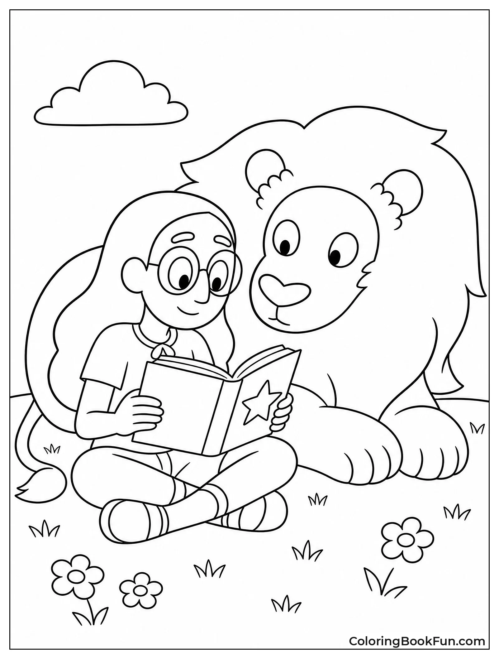Connie Reading a Book with Lion
