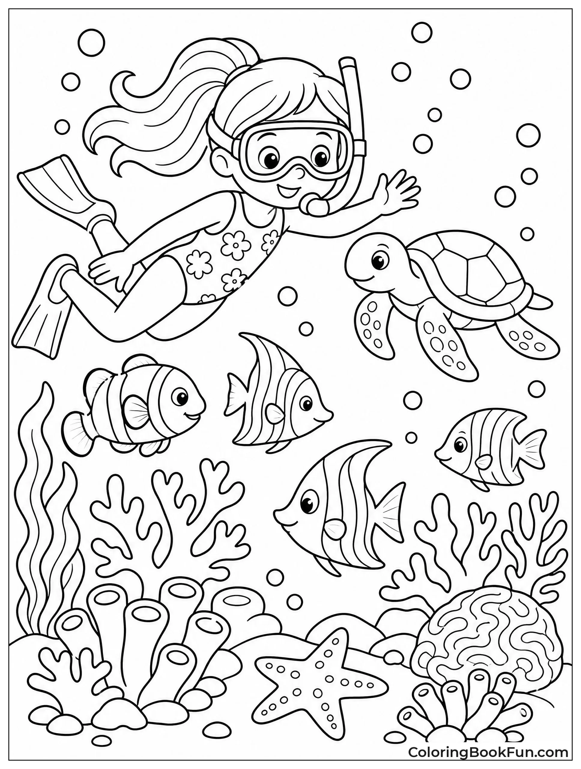 Girl Snorkels at Coral Reef