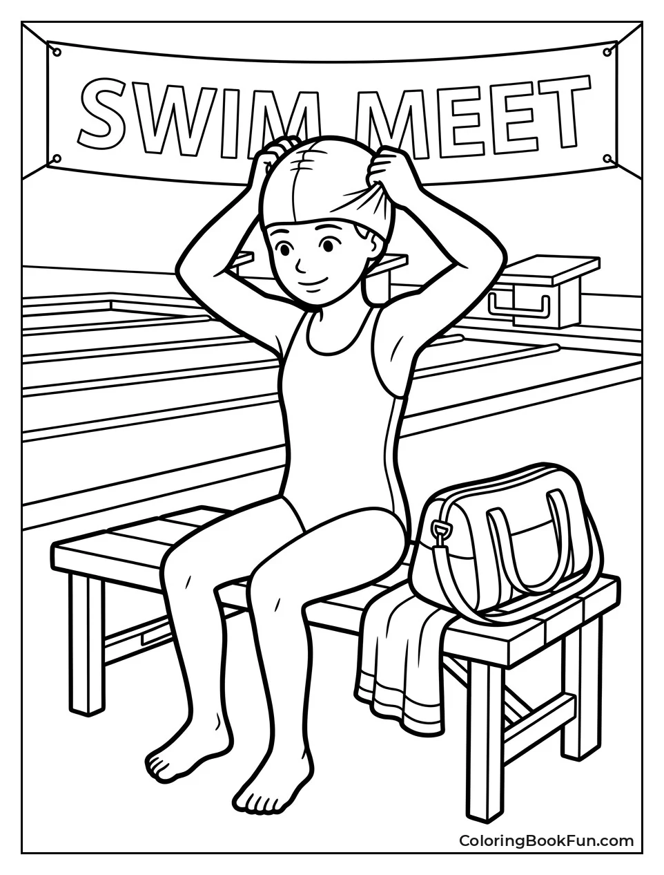 Swimmer Puts on Swim Cap