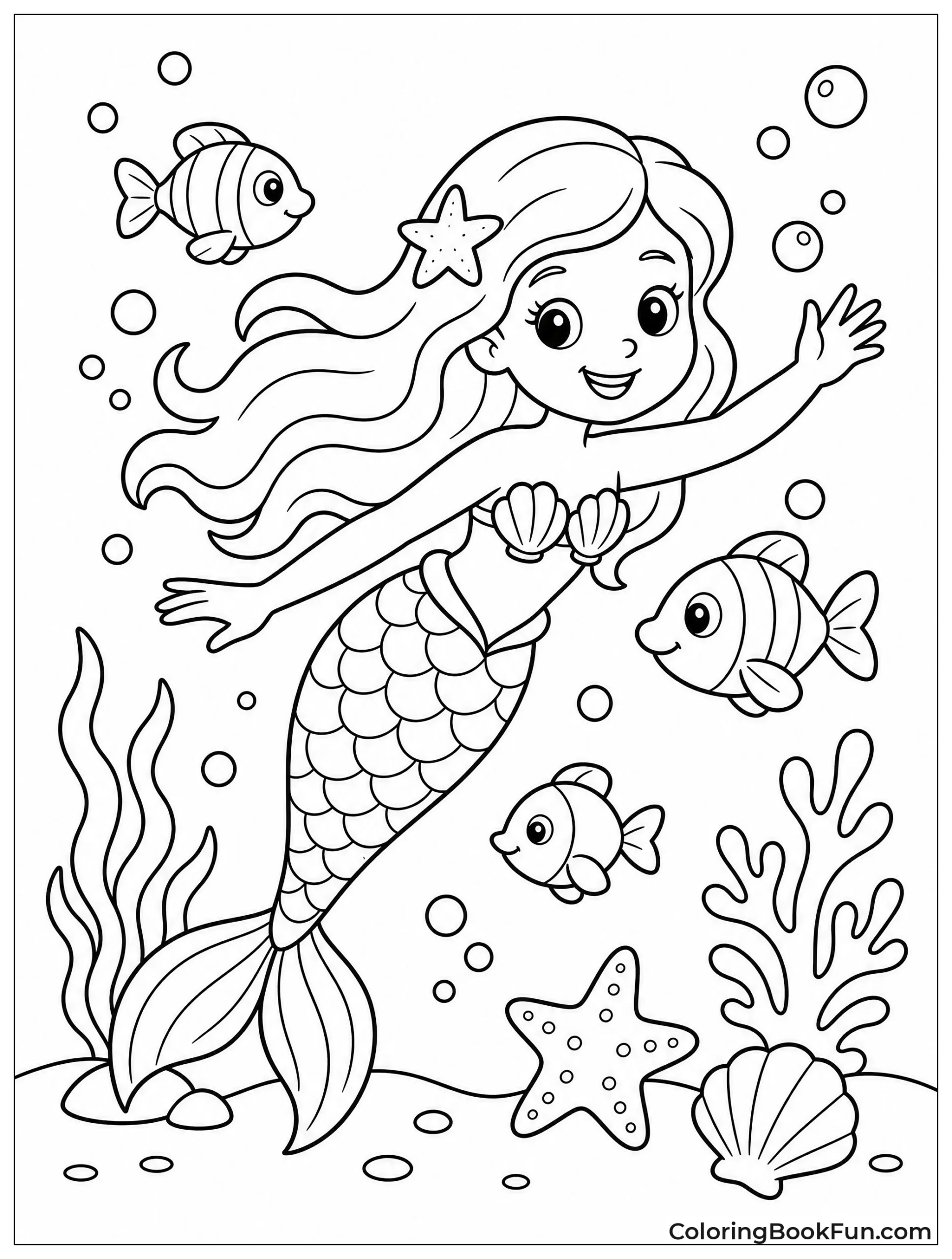 Mermaid Swims with Fish