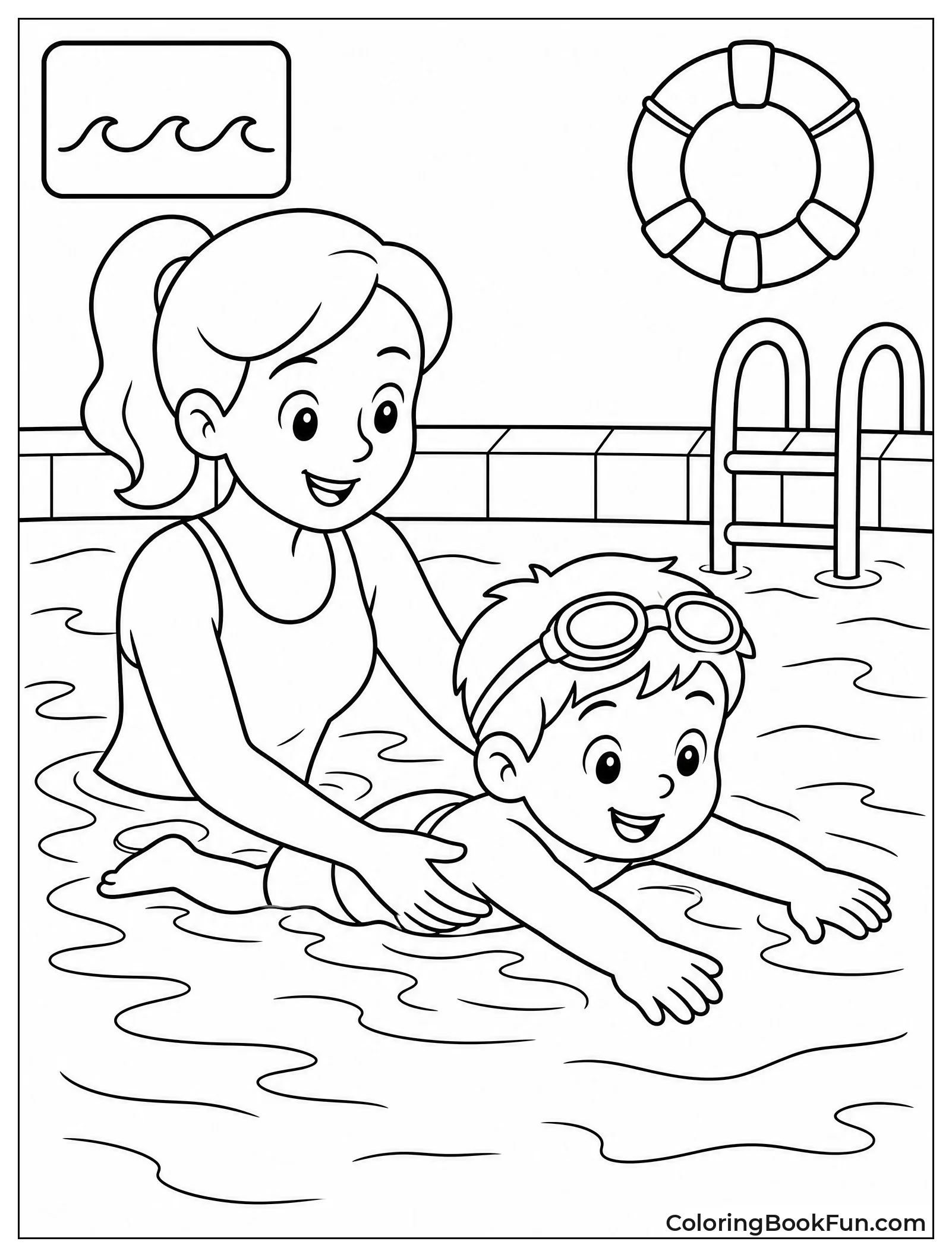 Mom Teaches Child to Swim