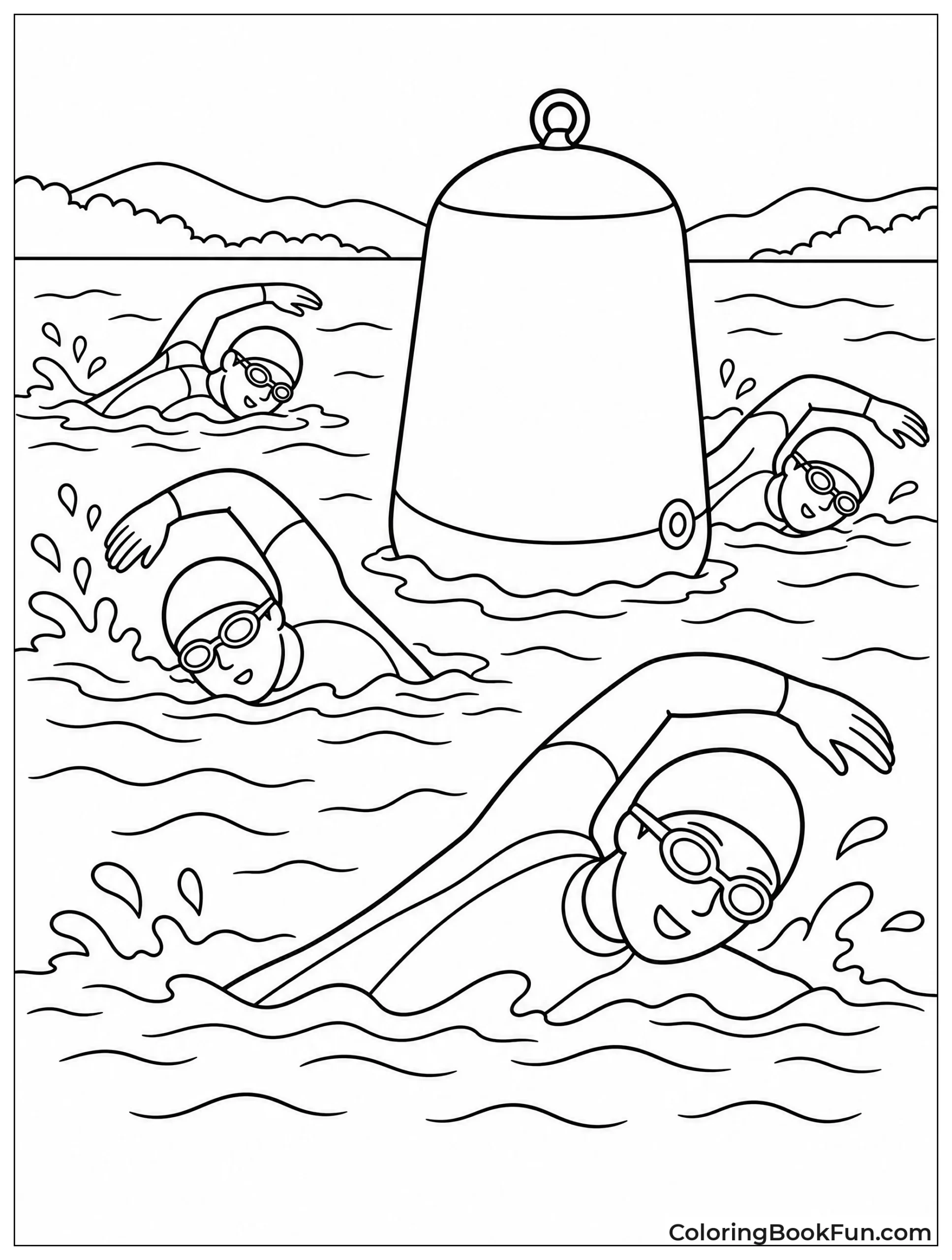 Swimmers Race Around Orange Buoy