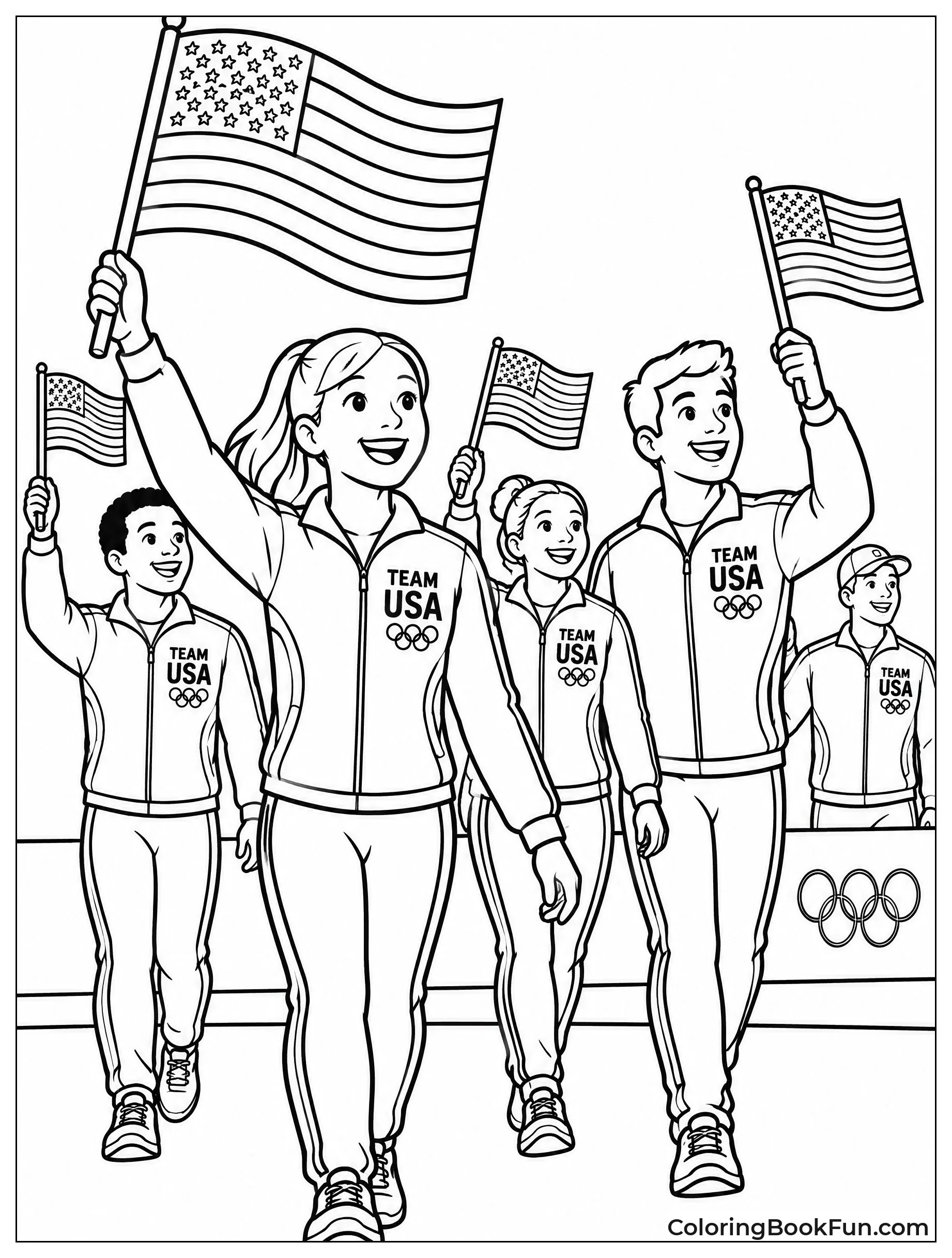 Athletes Waving Flags in Parade
