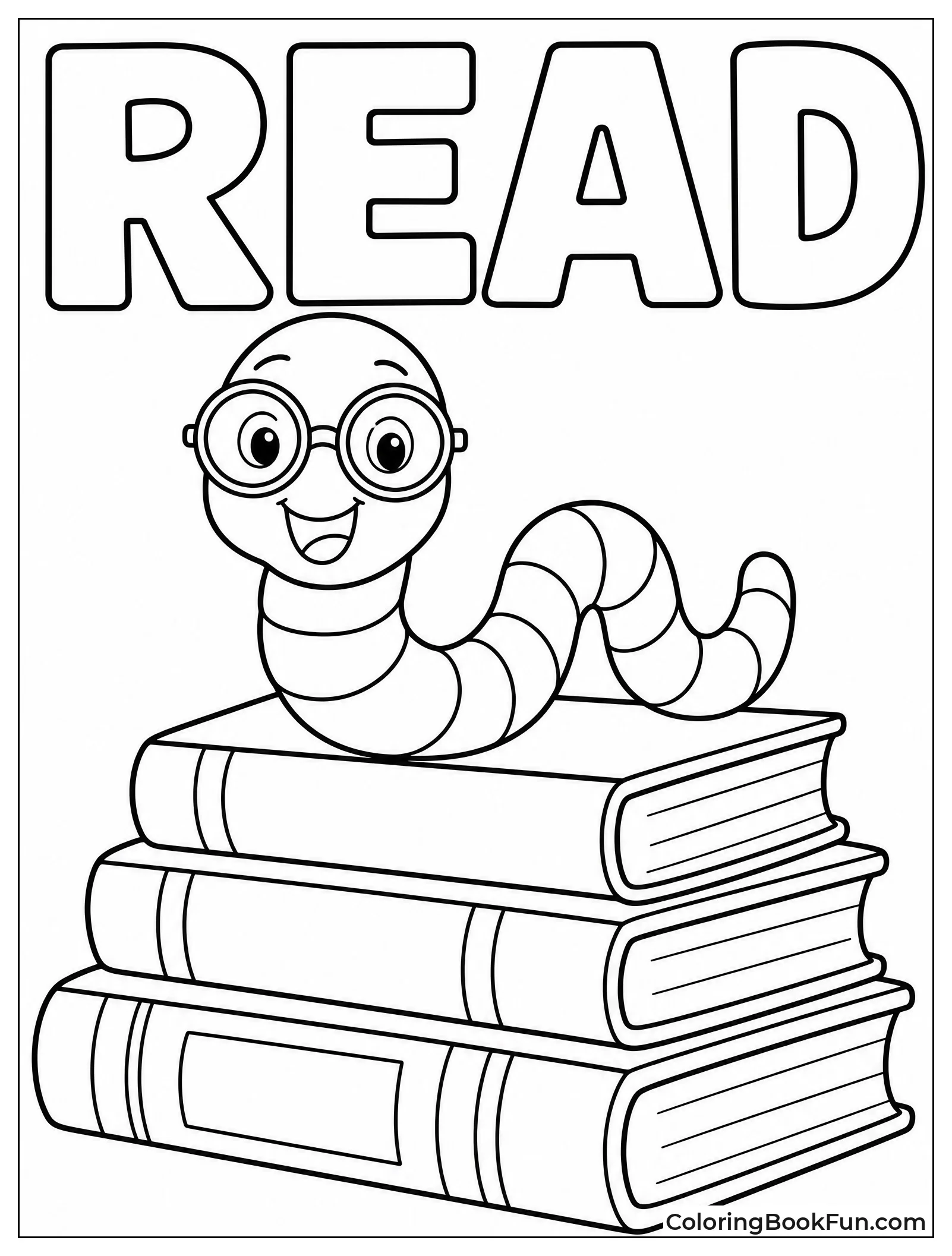 Bookworm Sits On Stack Of Books