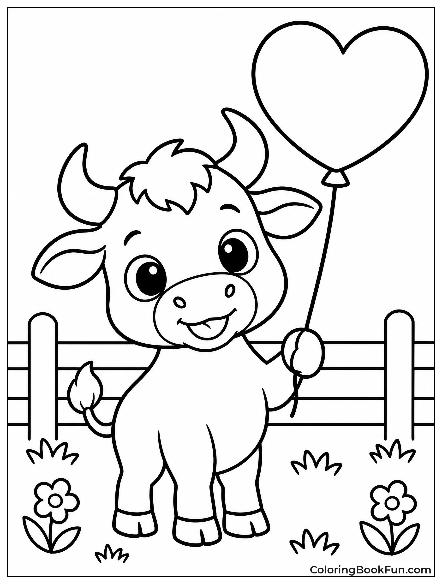Tiny Bull Holding Heart Balloon