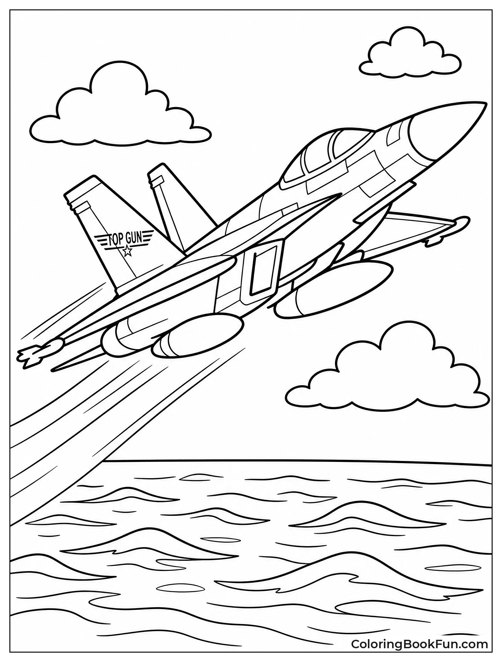 Top Gun Jet Flying over Ocean