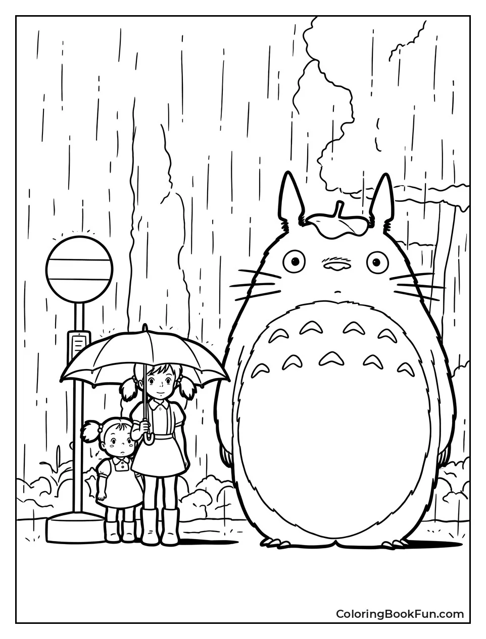 Totoro at Bus Stop in Rain