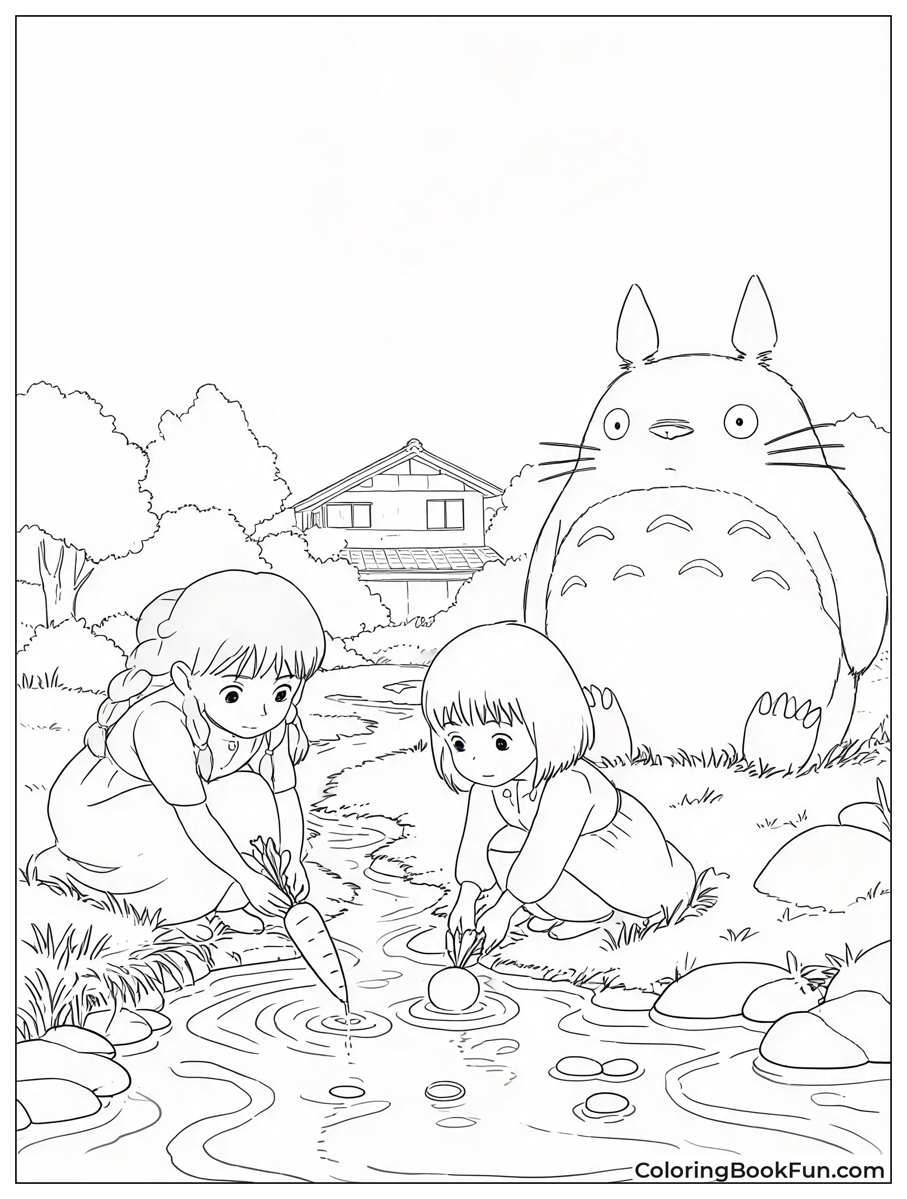 Girls Washing Vegetables in Stream