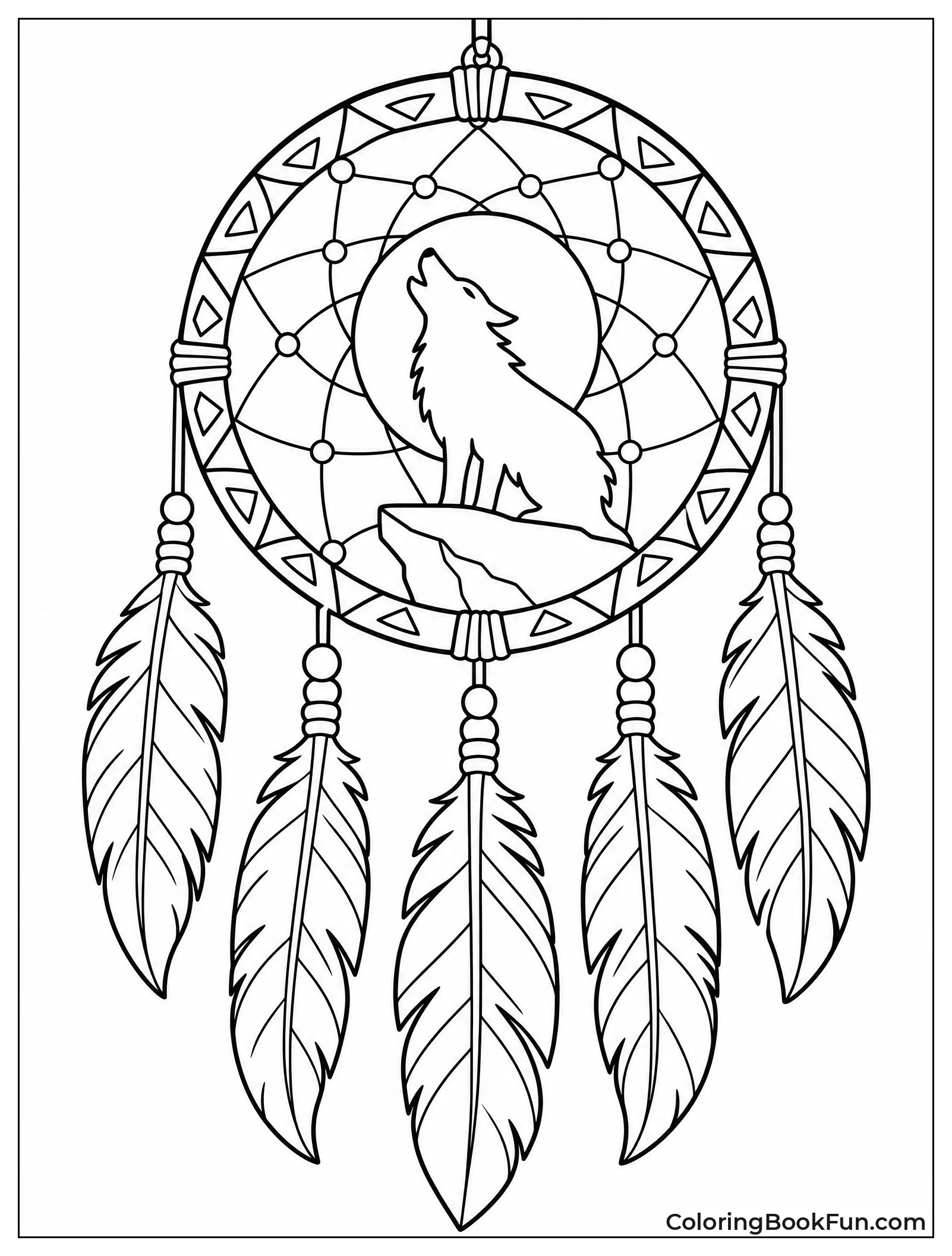 Wolf Silhouette in Tribal Dream Catcher