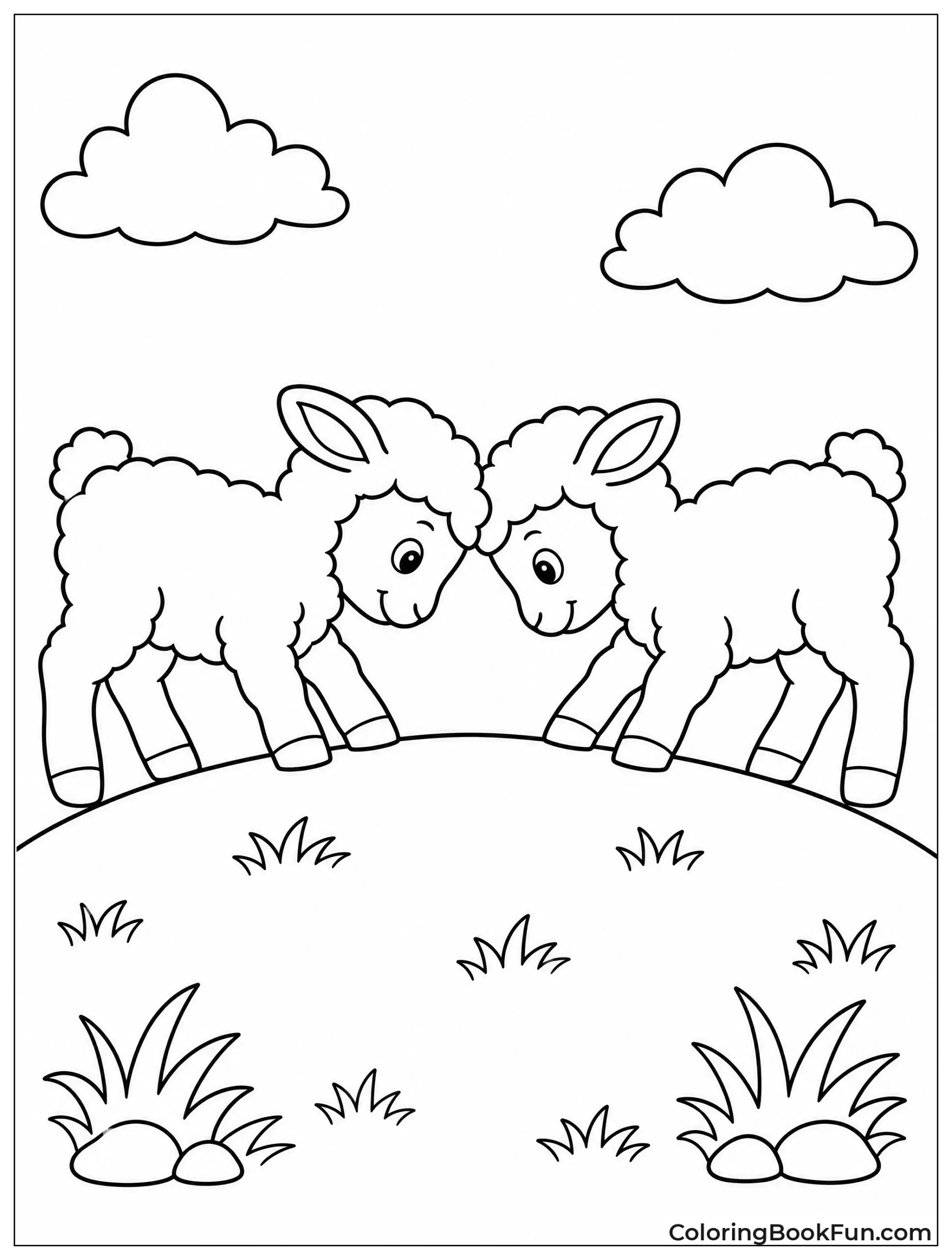 Twin Lambs Play on Mound