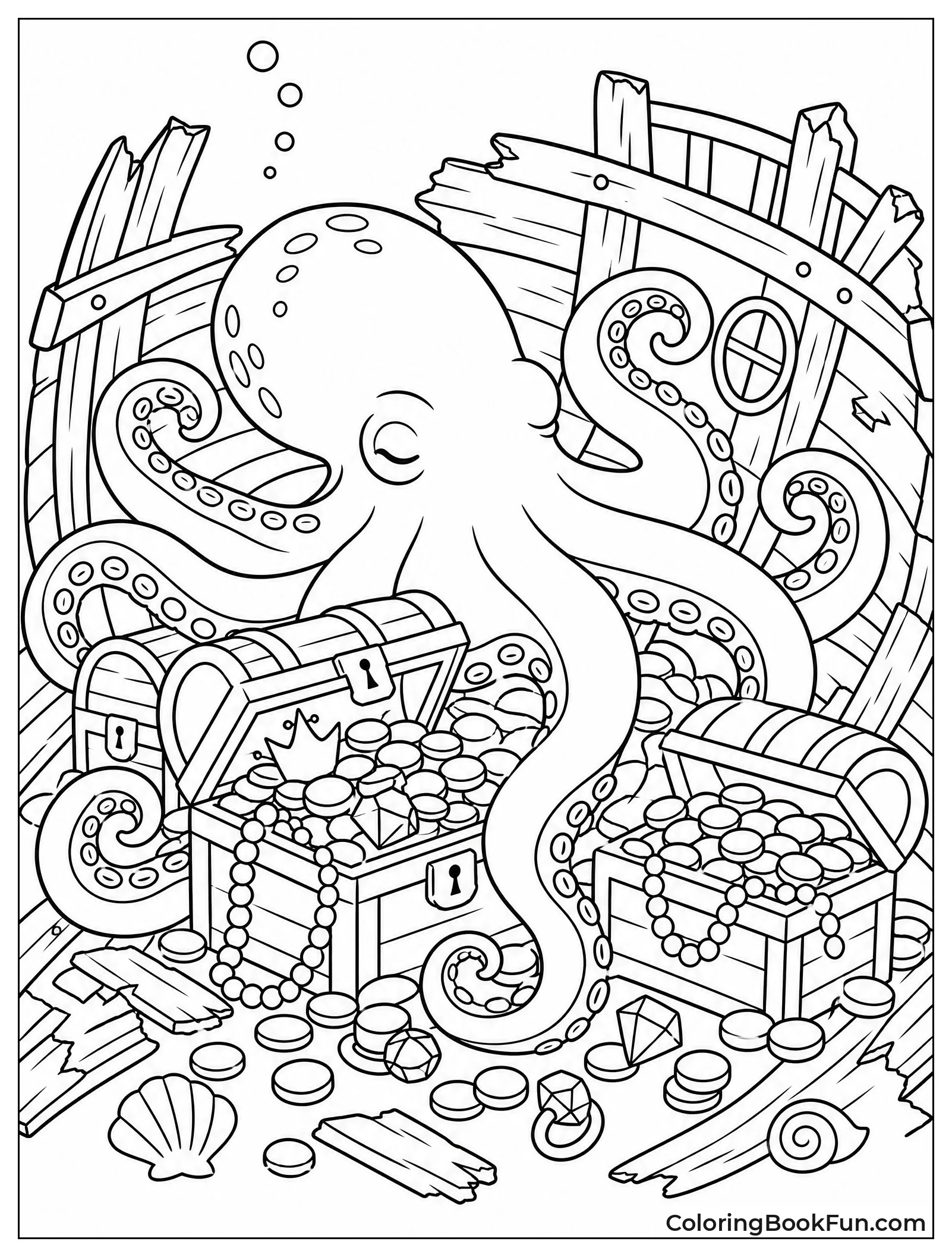 Kraken in a Shipwreck Lair