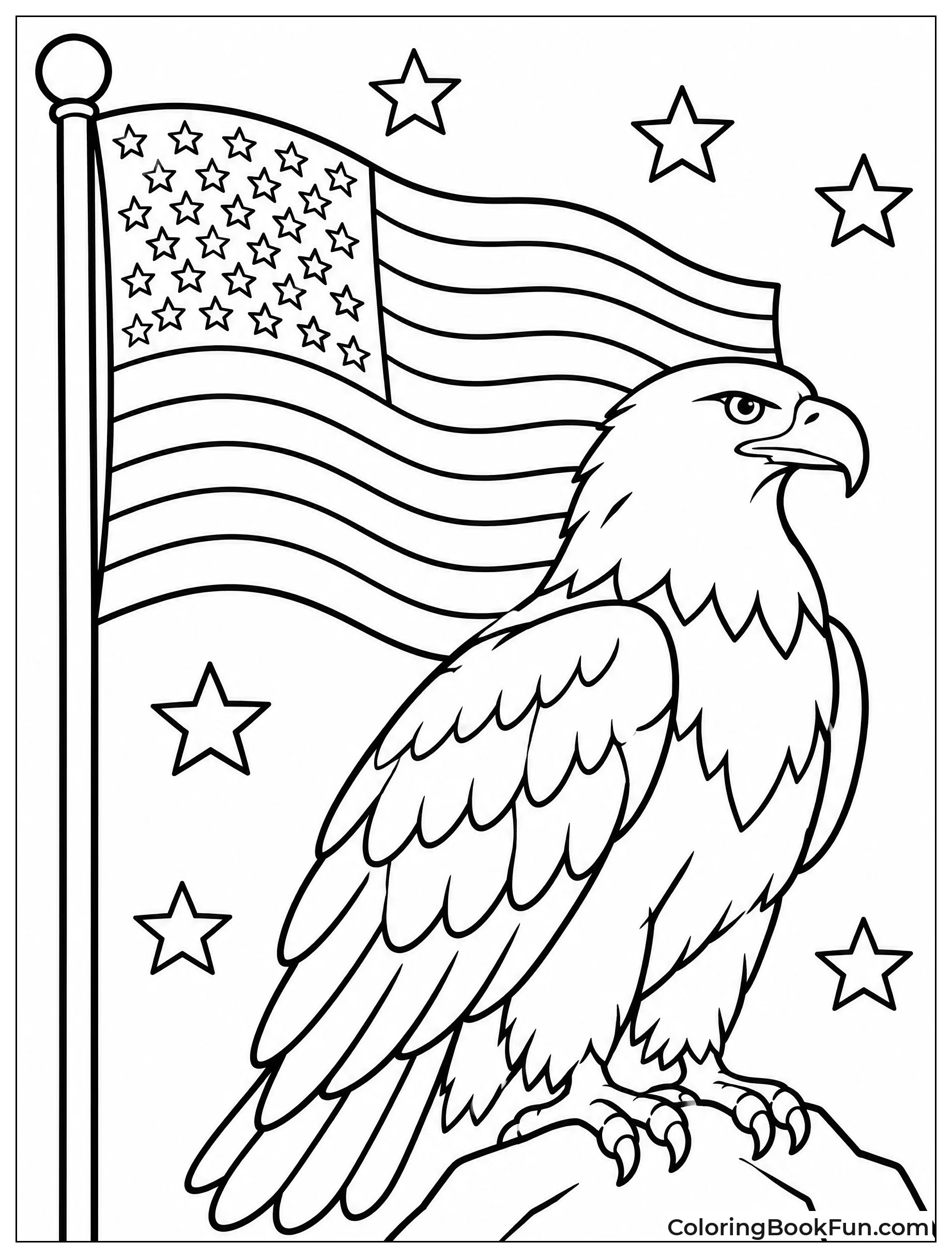 American Flag Waving by Bald Eagle