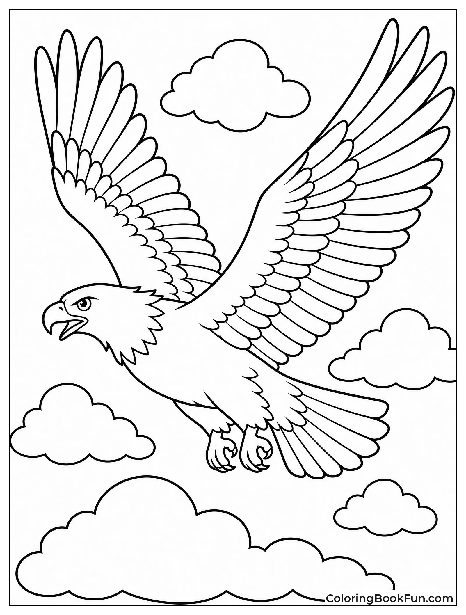 Eagle Soaring through Fluffy Clouds