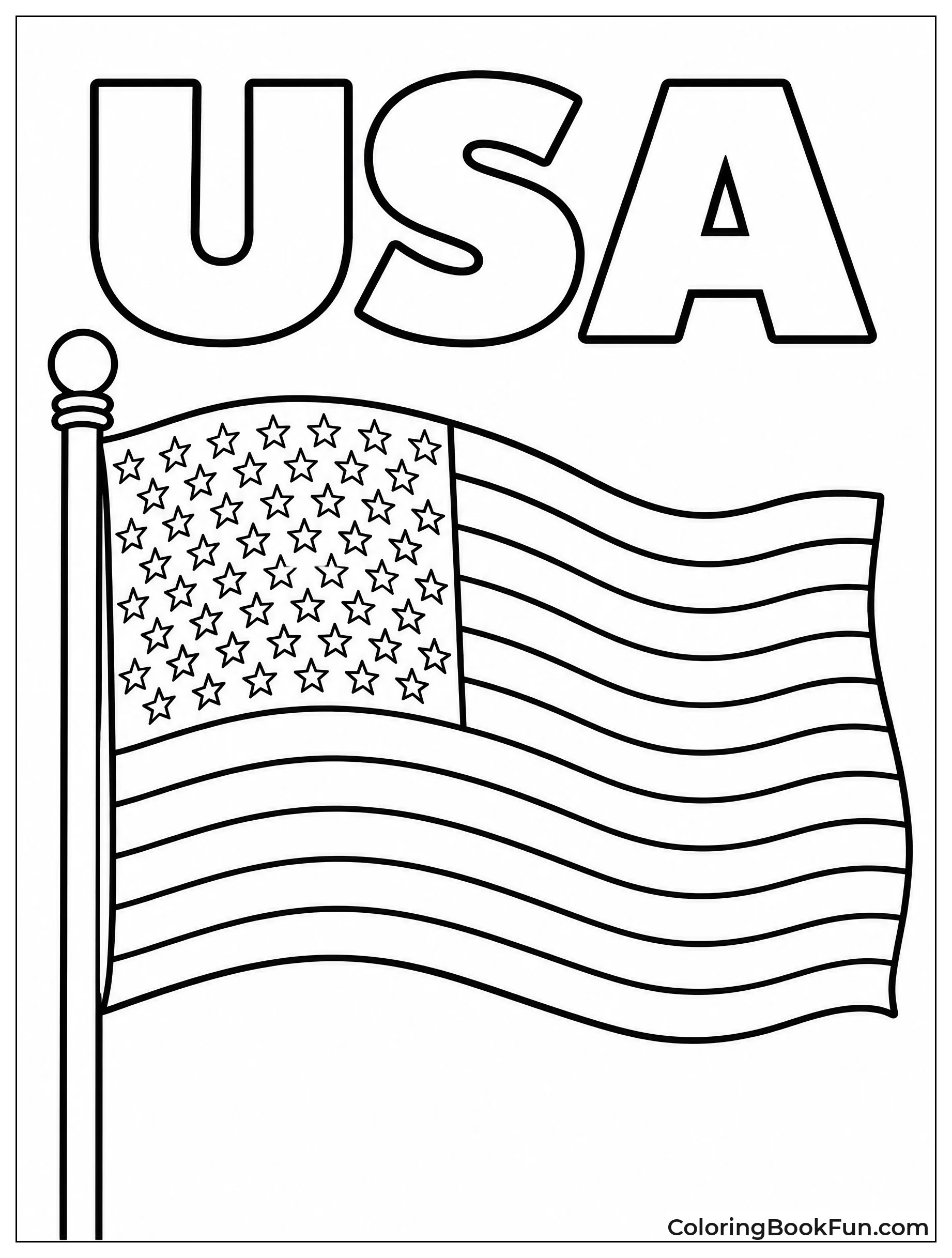 Waving American Flag on Pole