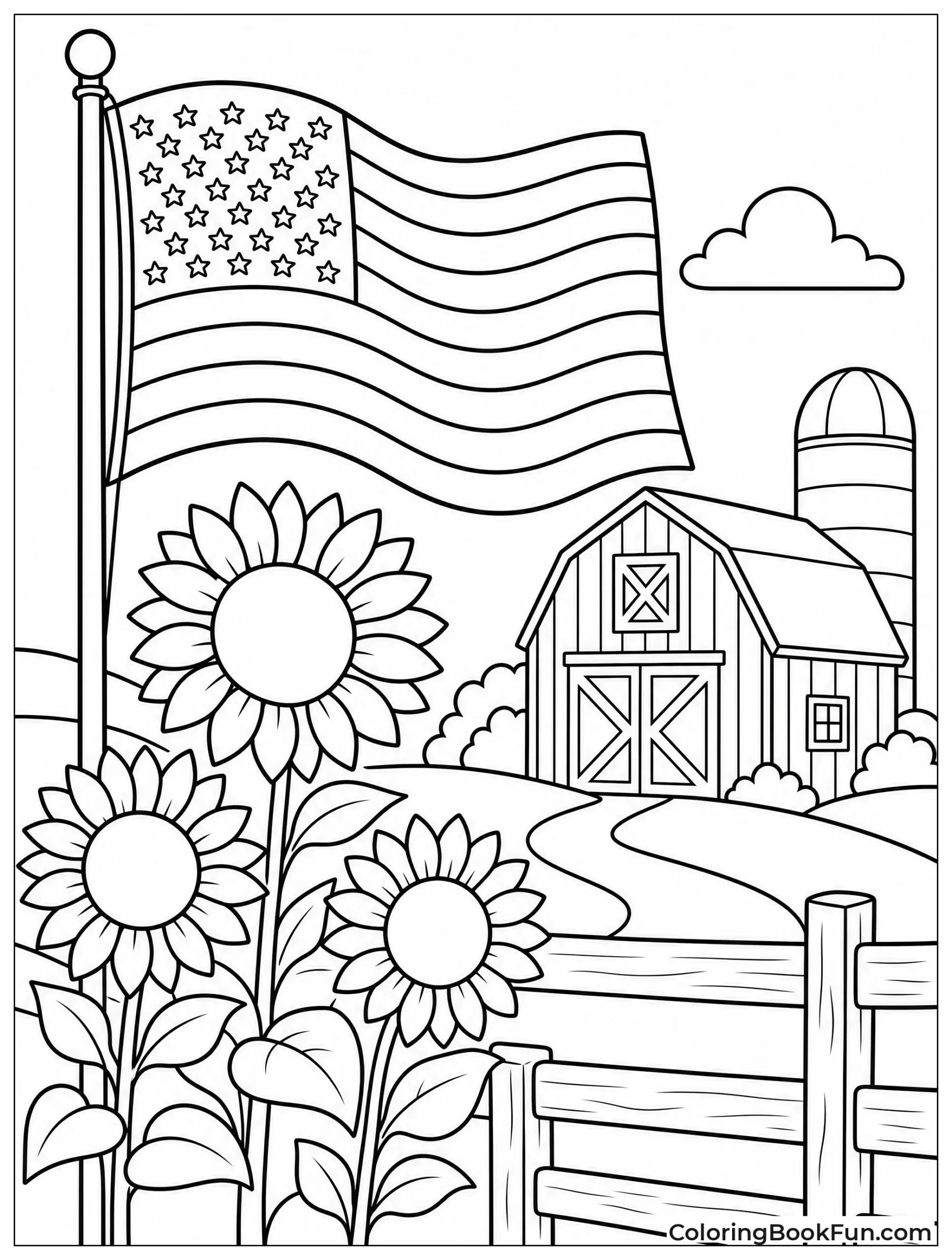 Flag Flying by Red Barn