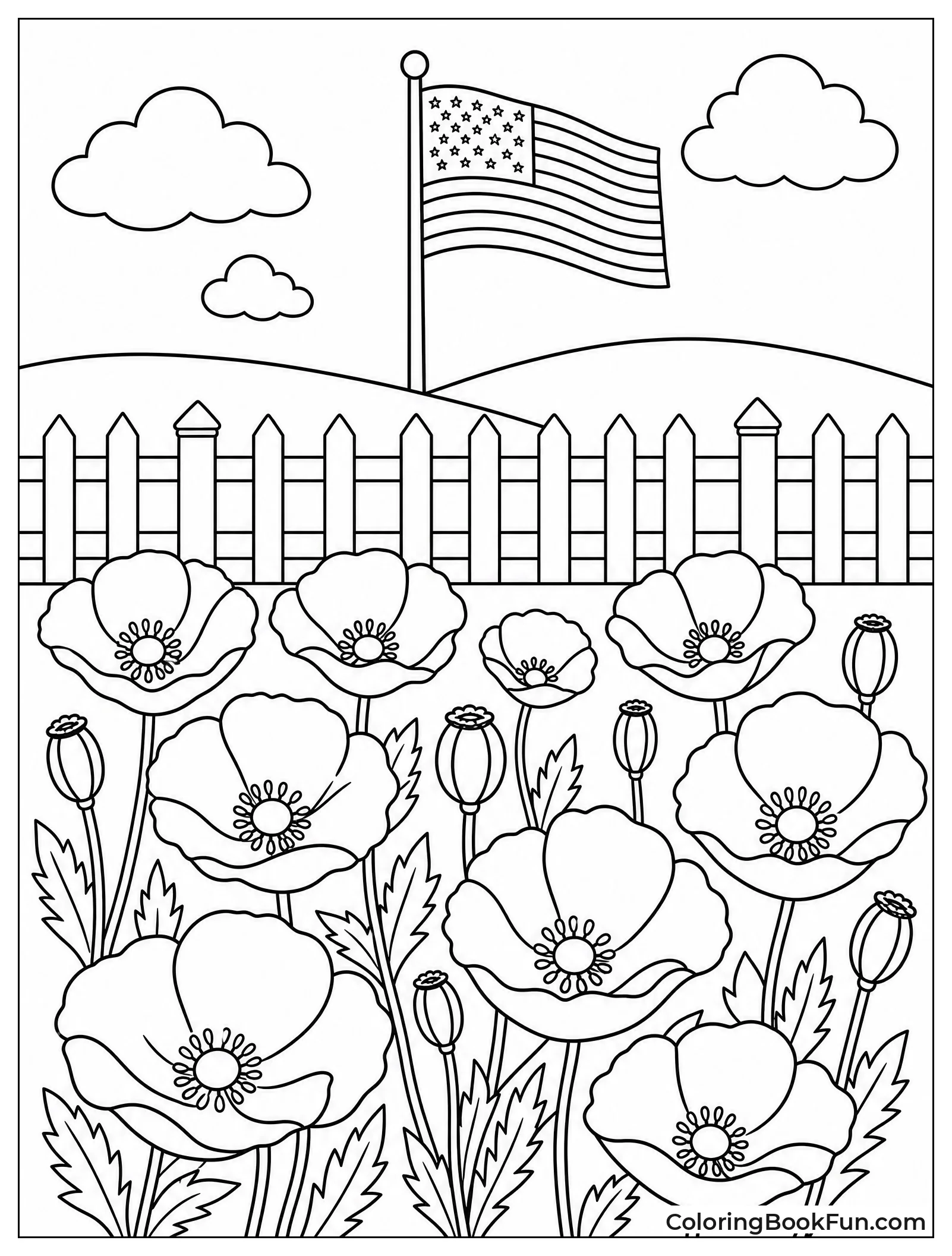 Field of Poppies with Flag