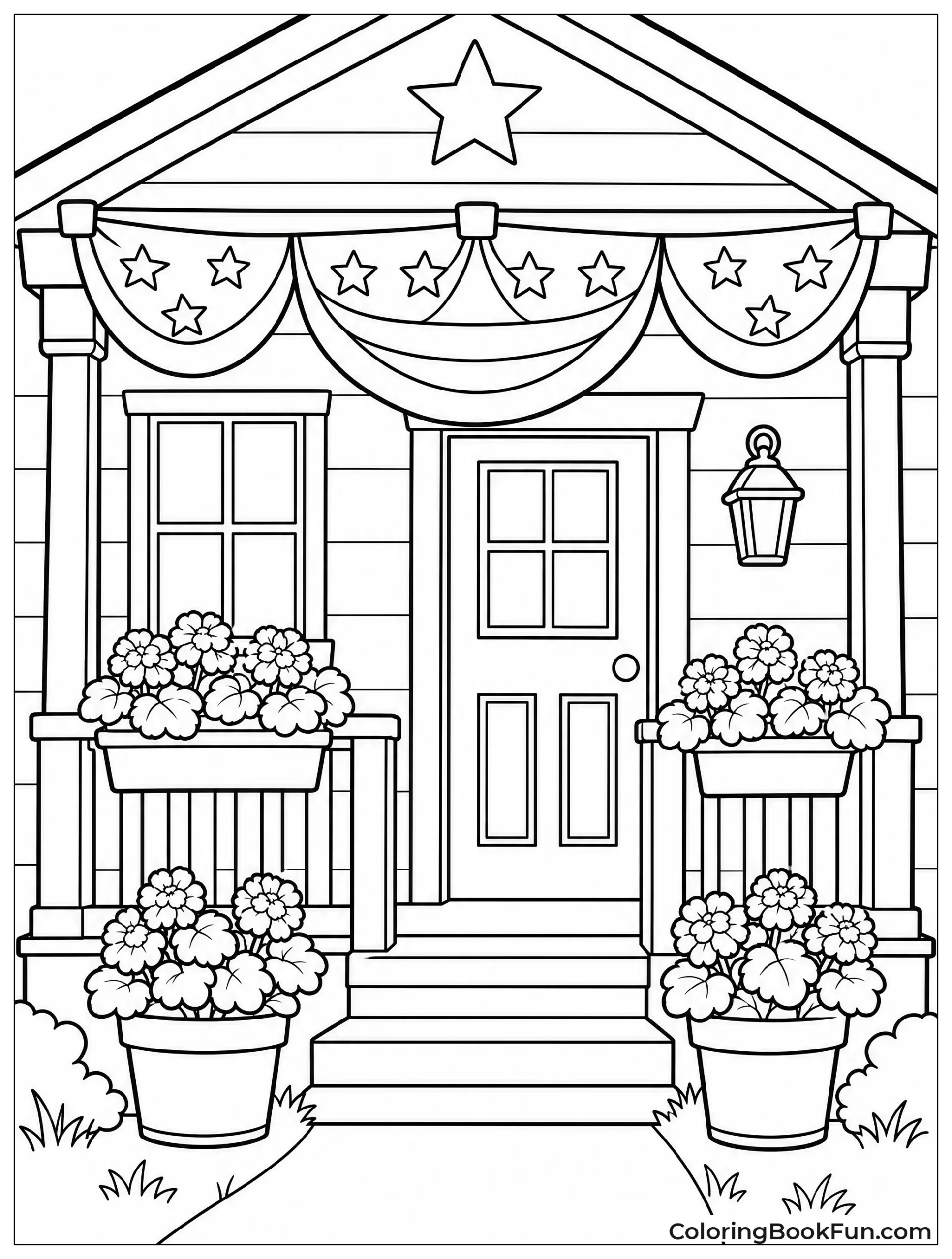 Cozy Porch with Patriotic Bunting