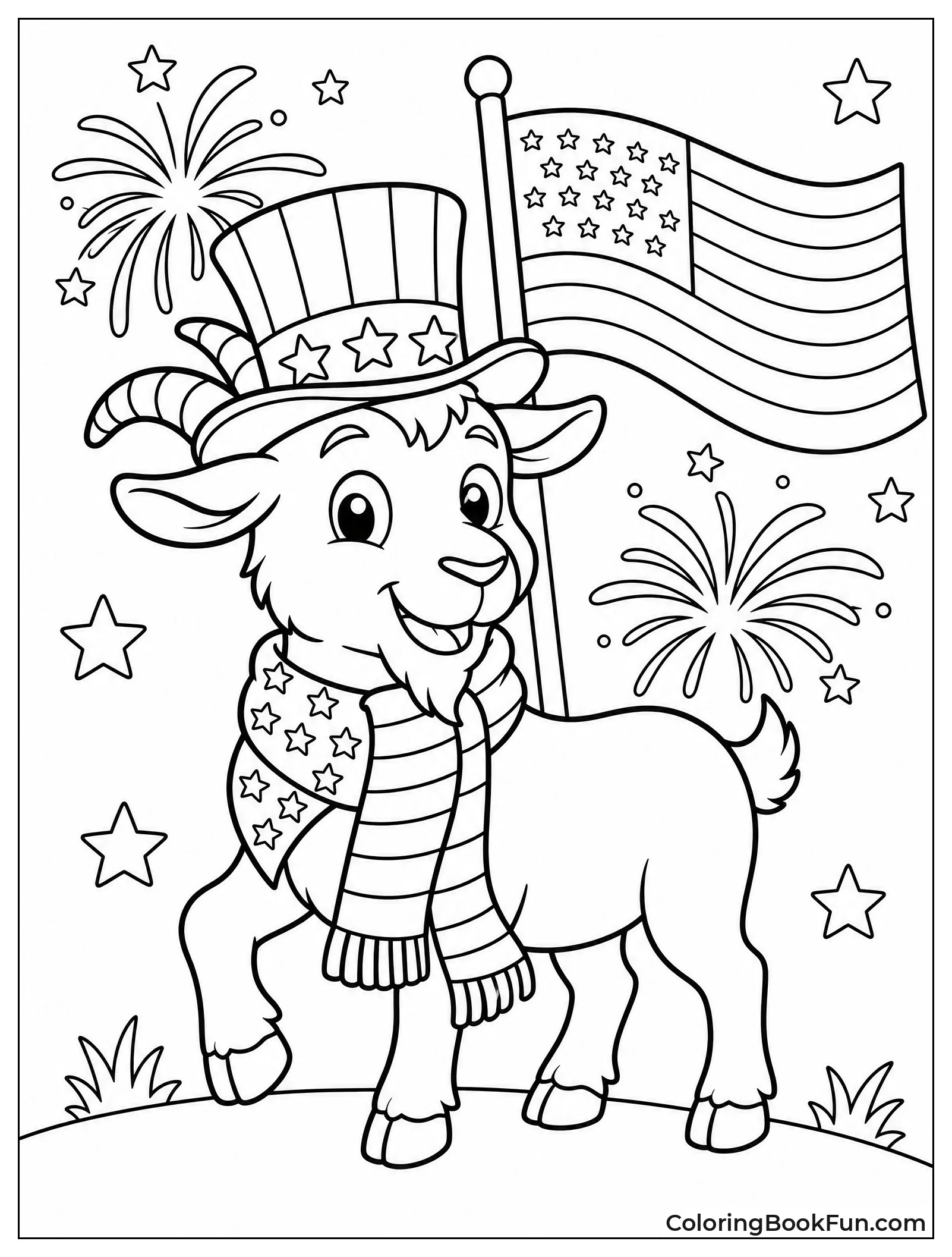 Cartoon Goat in Patriotic Outfit