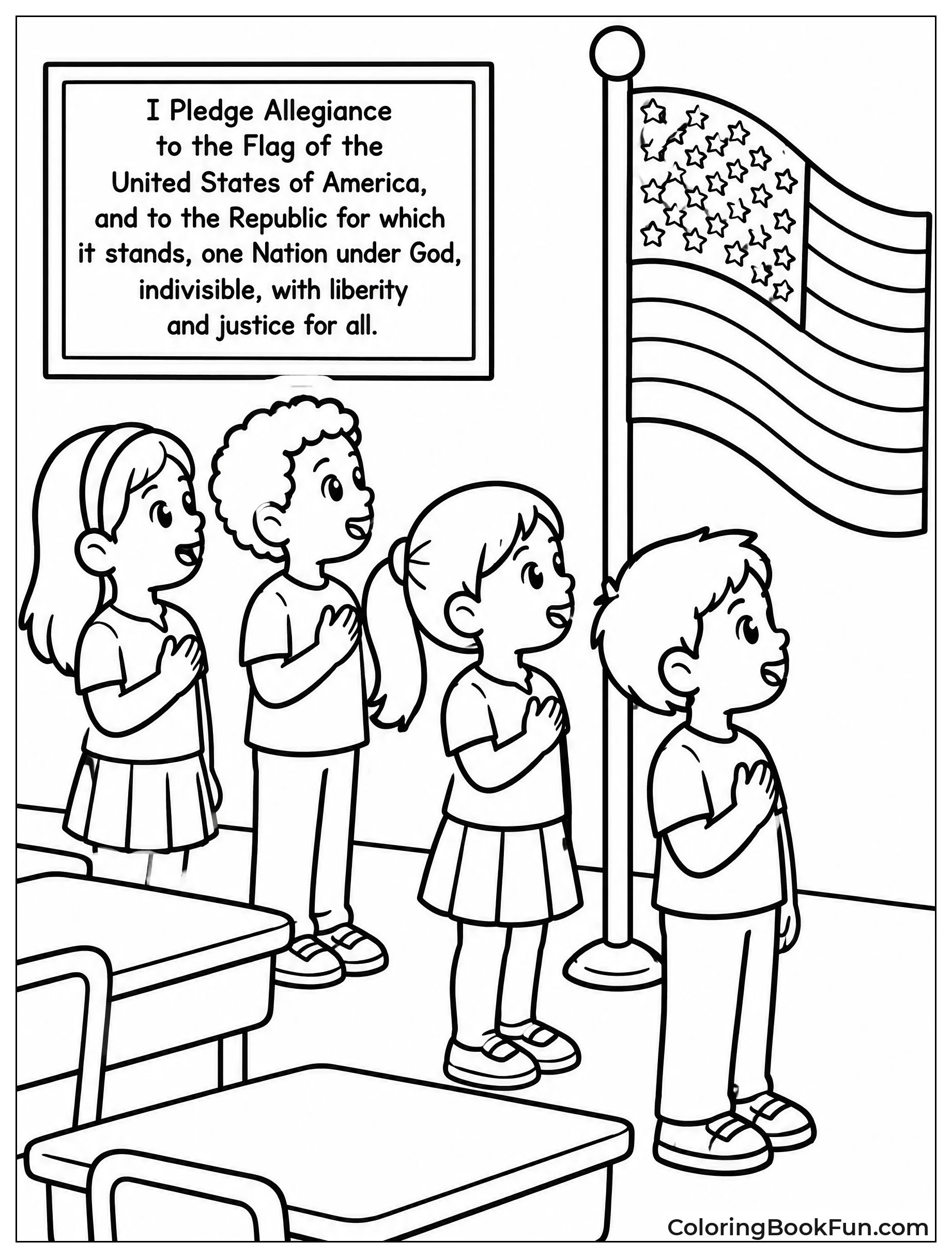 Students Saying Pledge in Classroom