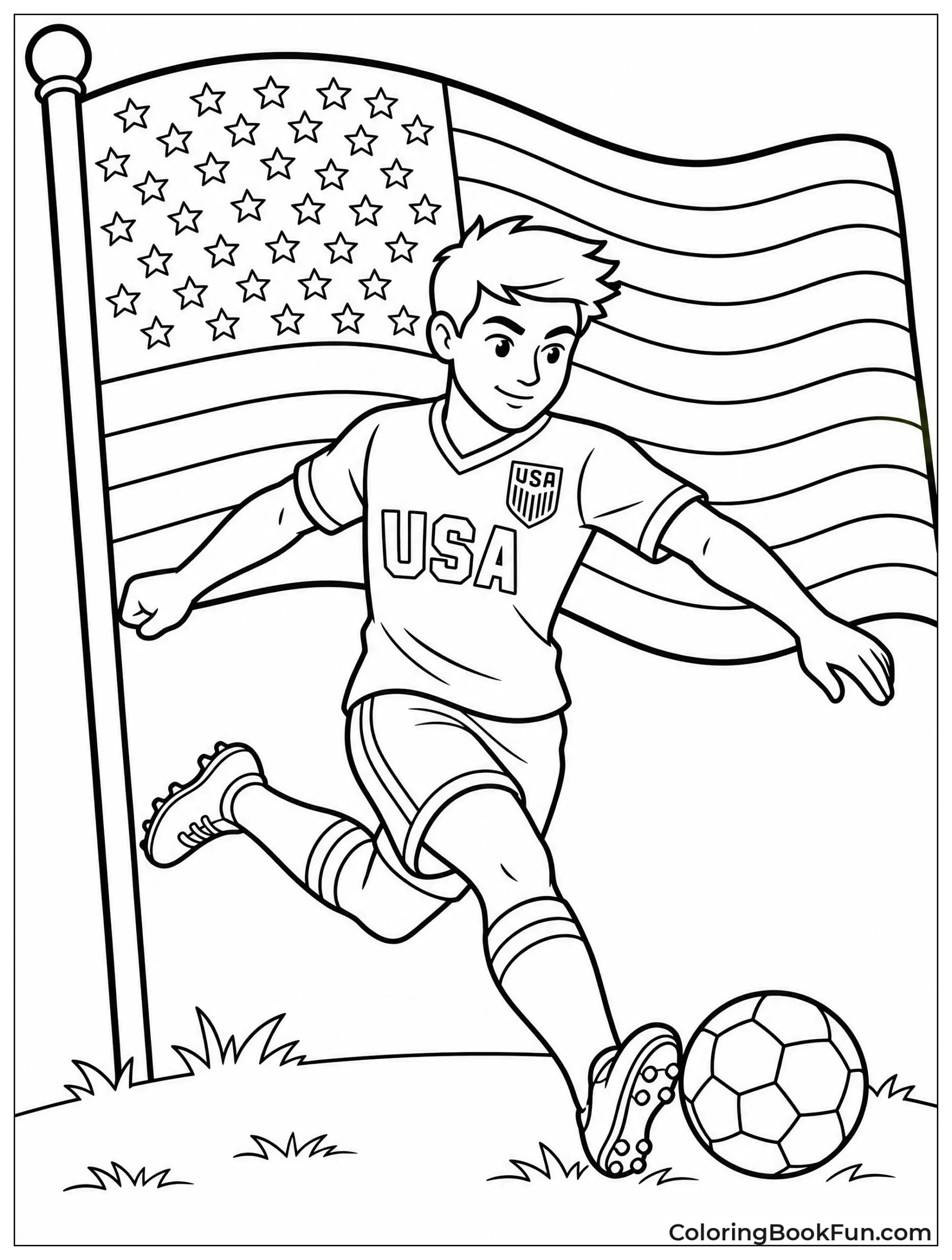 Soccer Player Kicking Ball by Flag