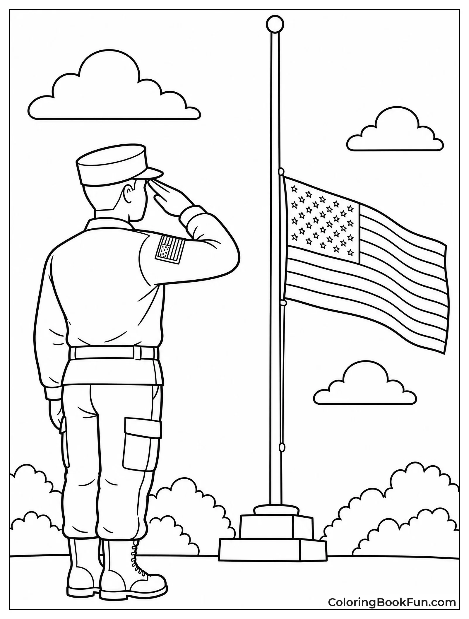 Soldier Saluting American Flag